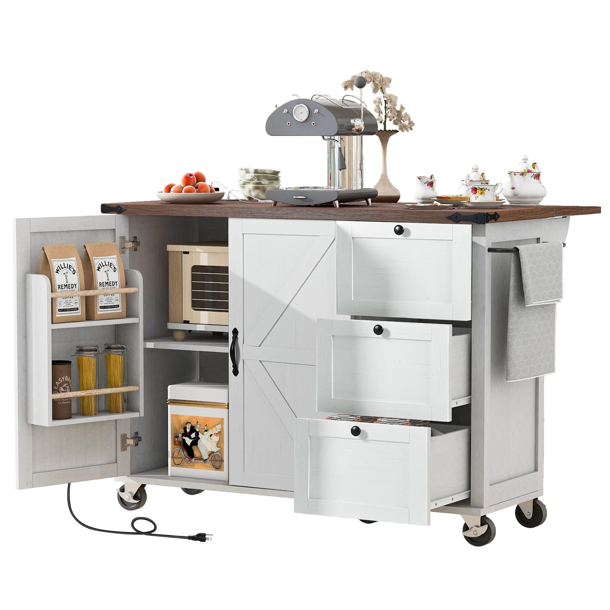 Dovelina Kiopy Kitchen Storage Island with Internal Storage Rack, White, large