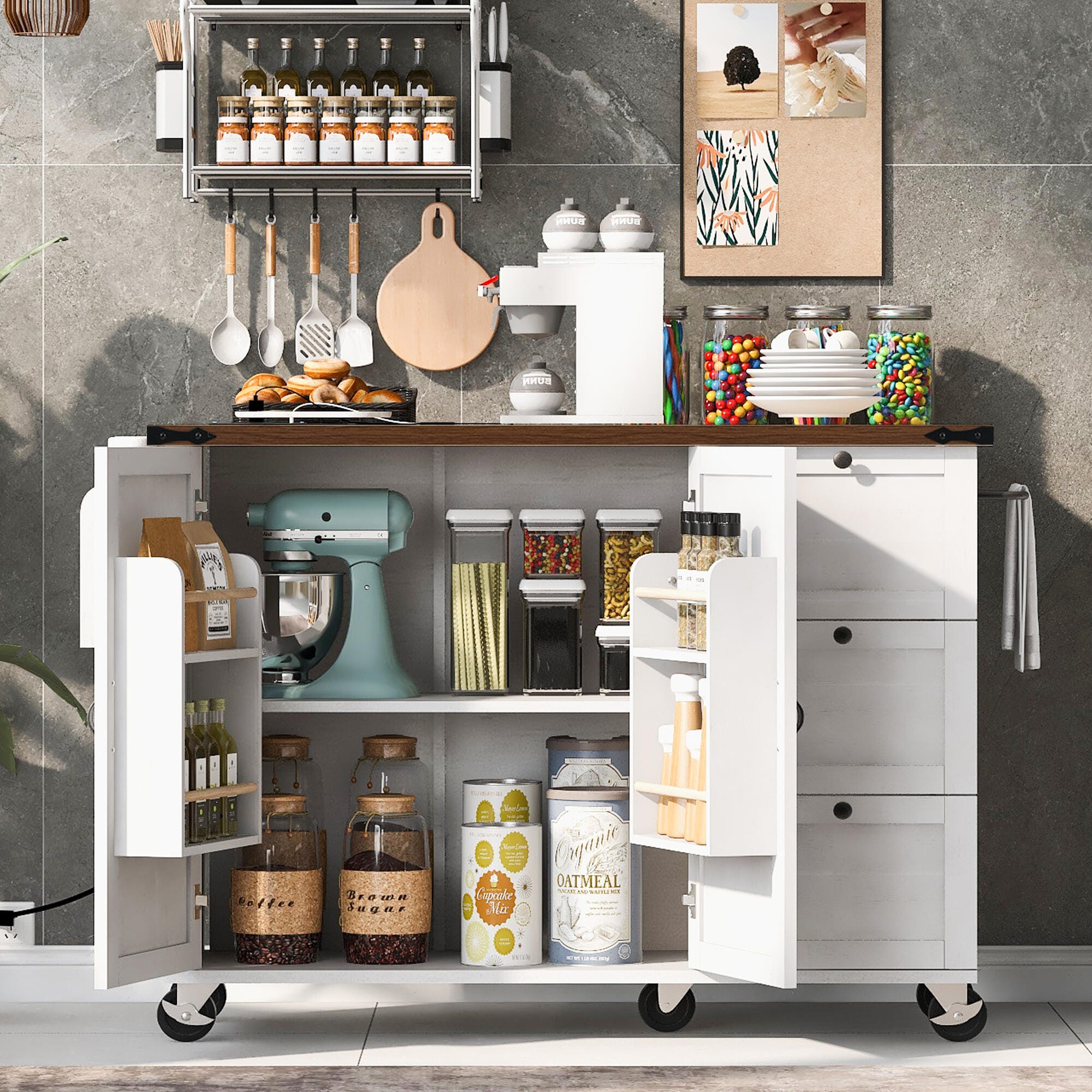 Dovelina Kiopy Kitchen Storage Island with Internal Storage Rack, White, large