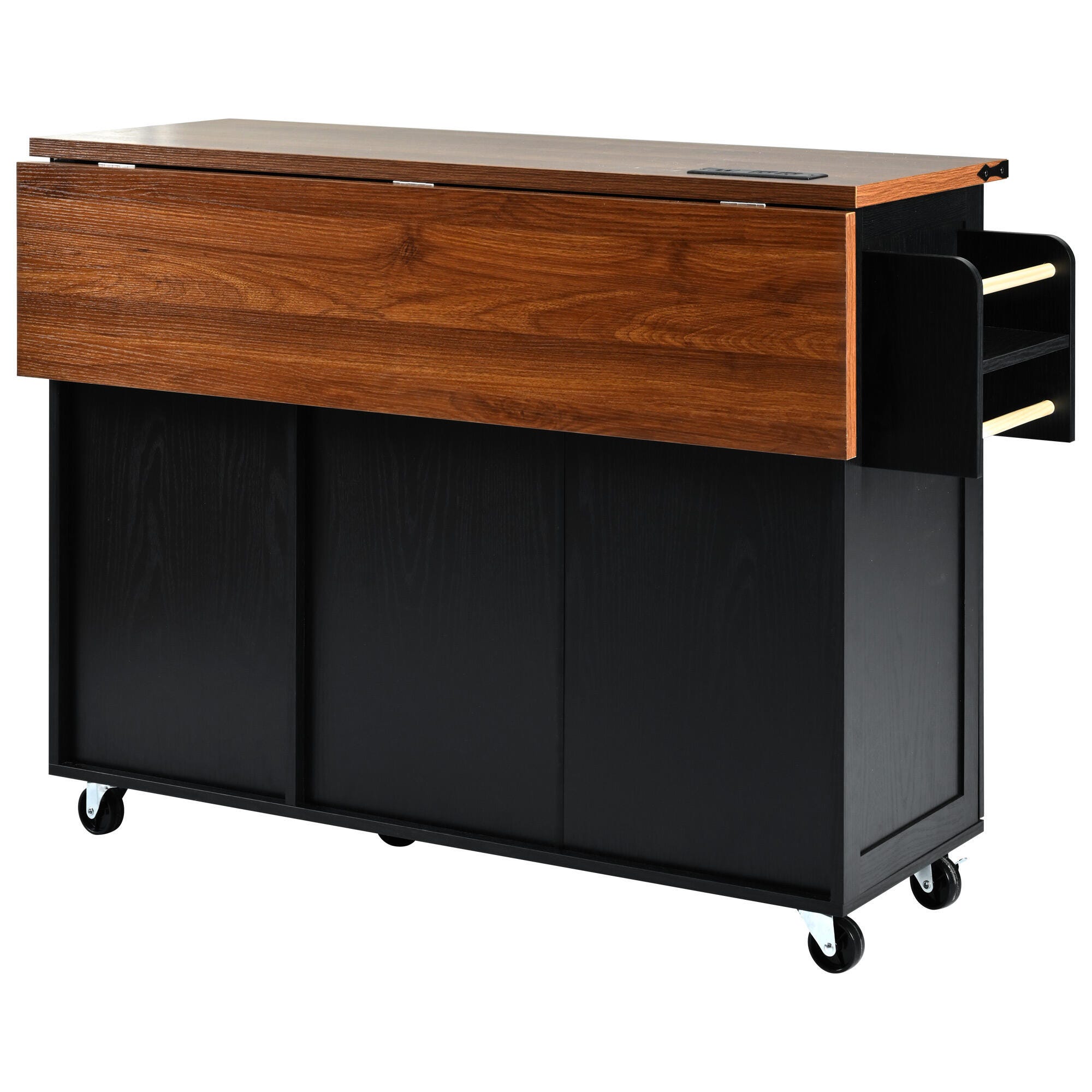 Dovelina Kiopy Kitchen Storage Island with Internal Storage Rack, Black, large