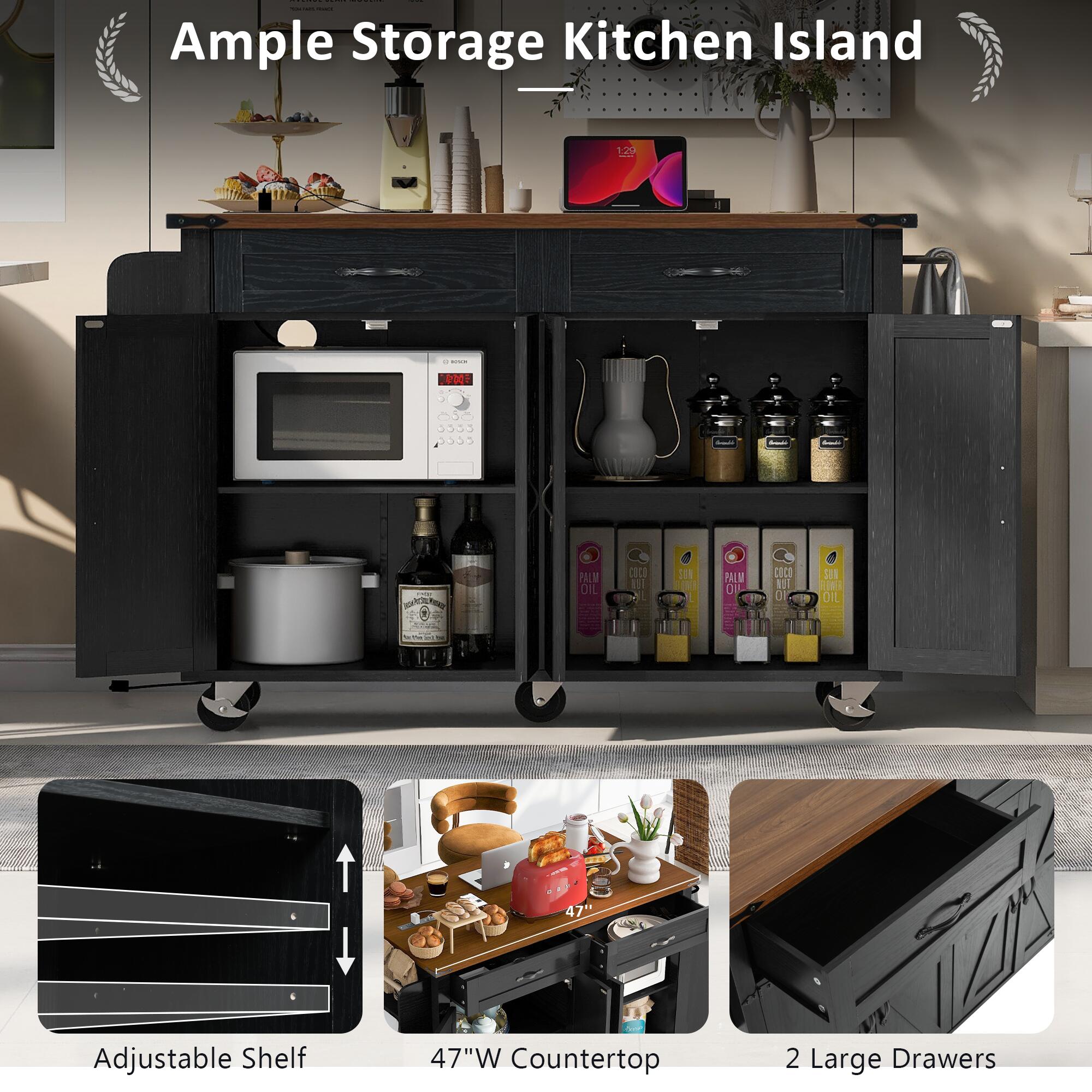 Dovelina Kiopy Rolling Kitchen Cart on Wheels, Black, large
