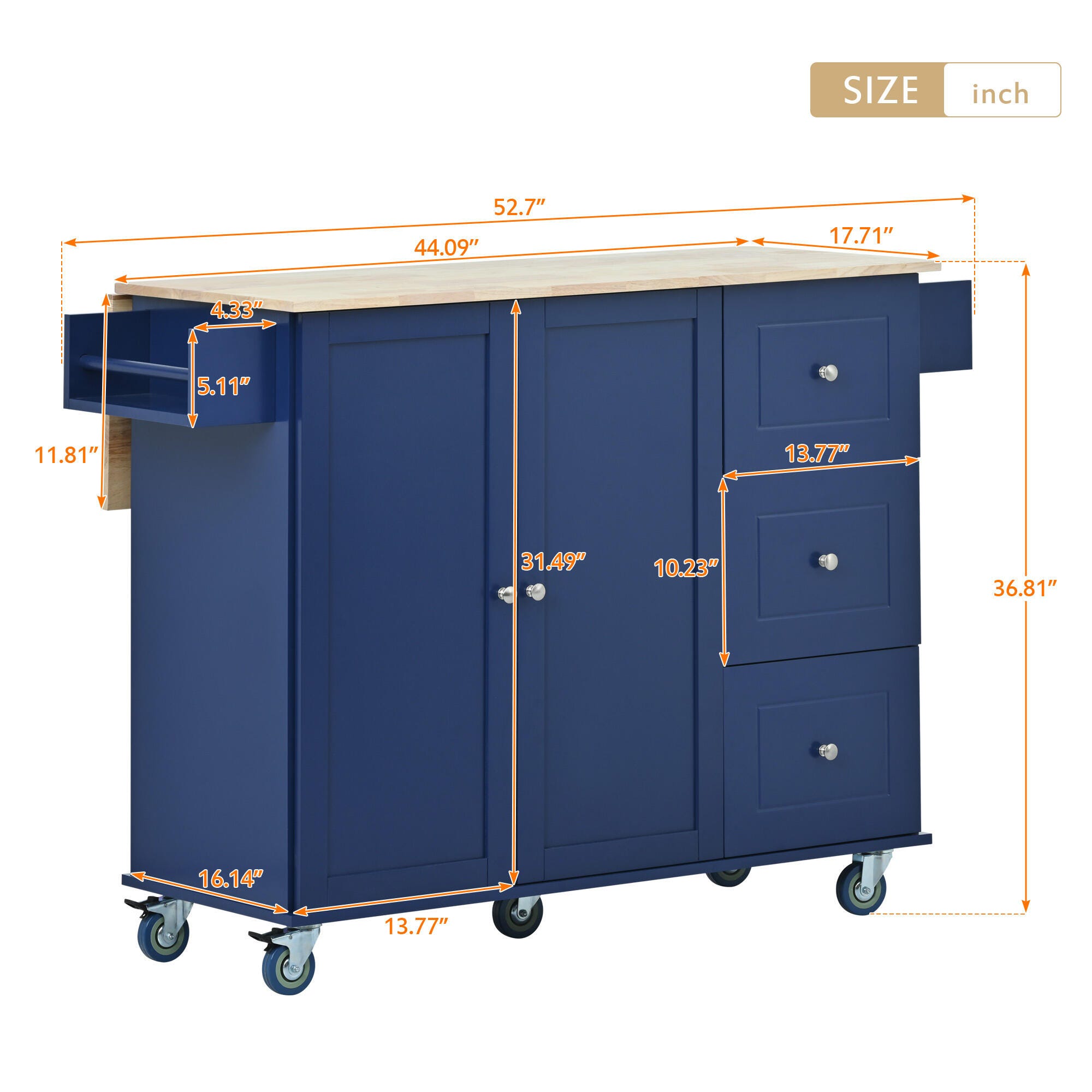 Dovelina Kiopy Rolling Mobile Kitchen Island with Solid Wood Top, Blue, large