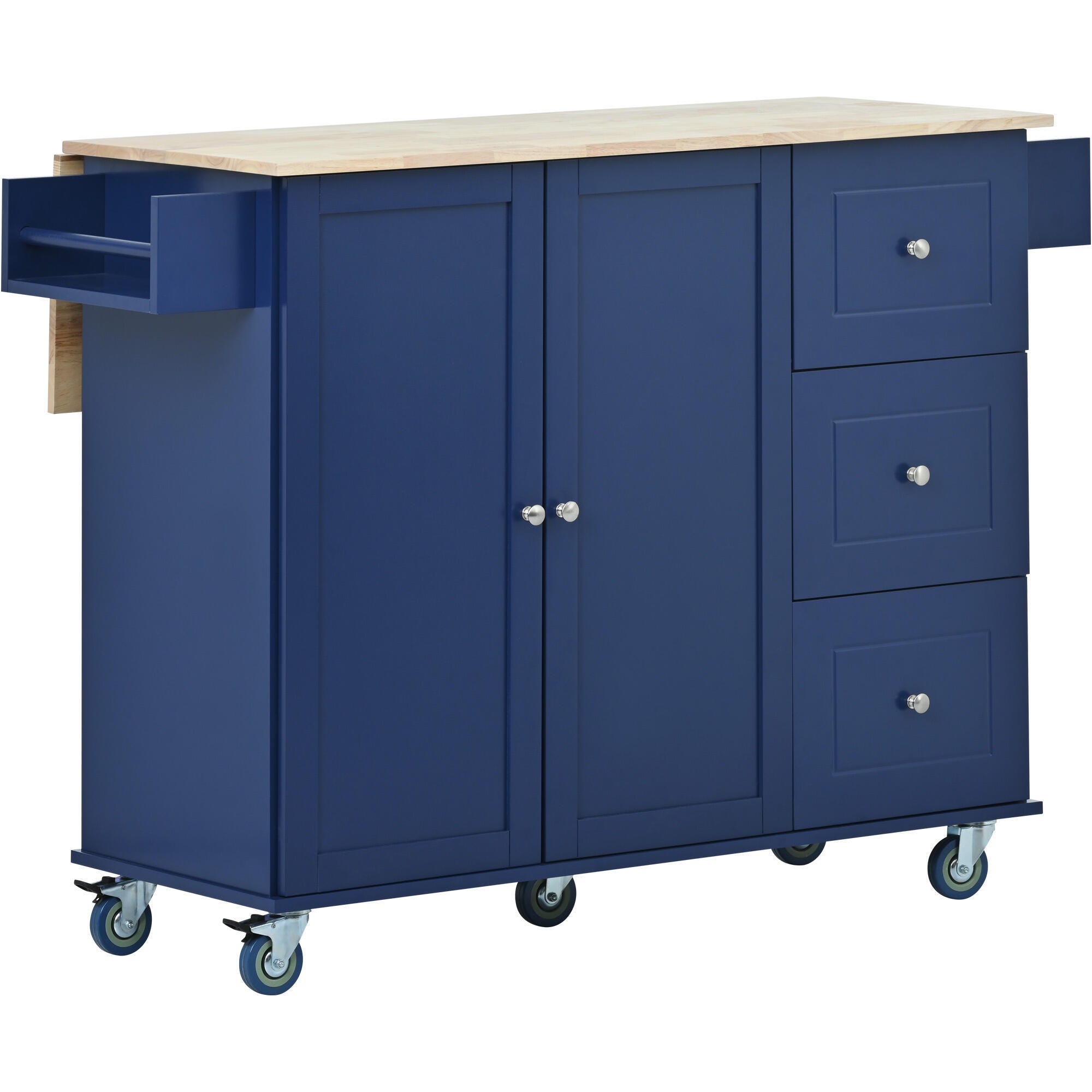 Dovelina Kiopy Rolling Mobile Kitchen Island with Solid Wood Top, Blue, large