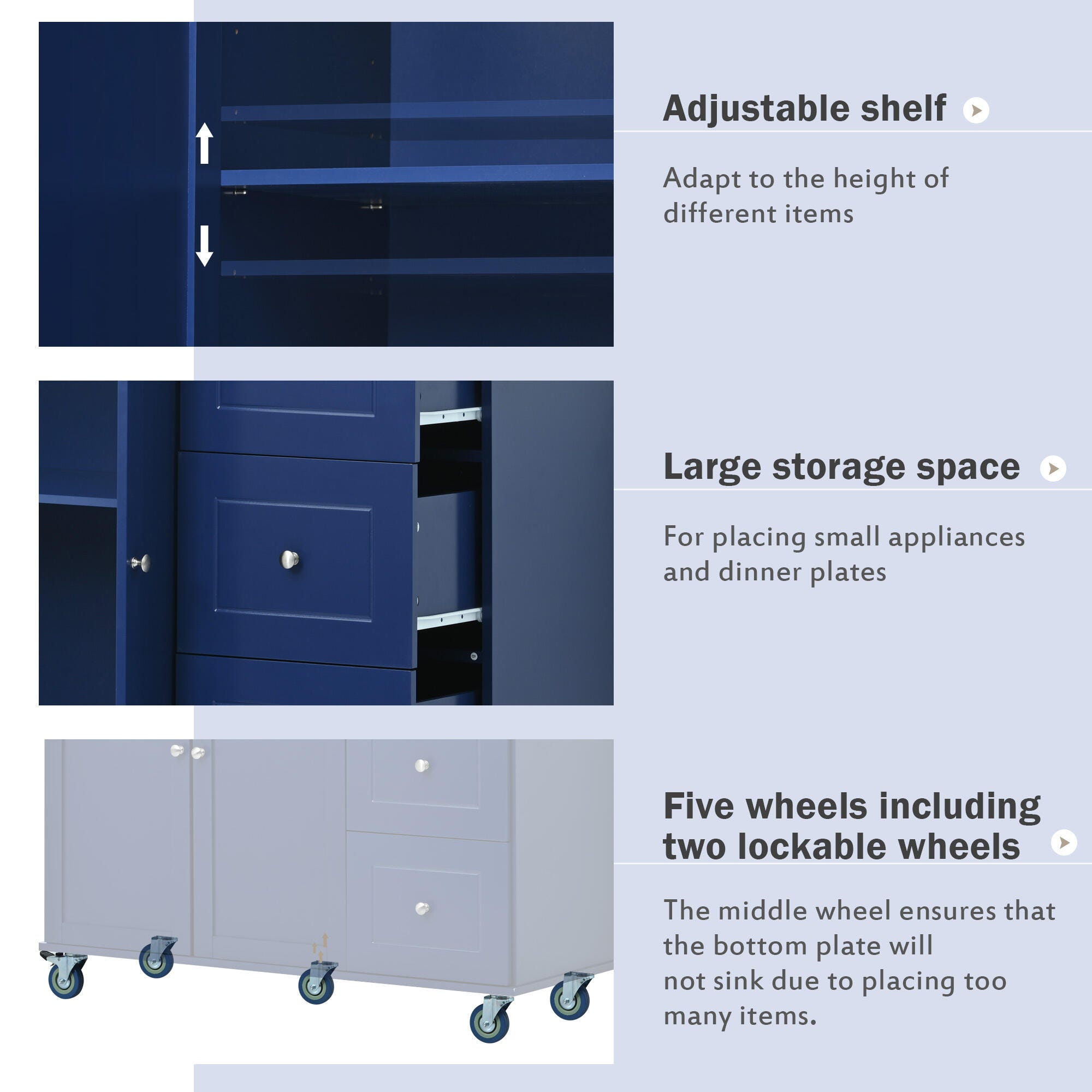 Dovelina Kiopy Rolling Mobile Kitchen Island with Solid Wood Top, Blue, large