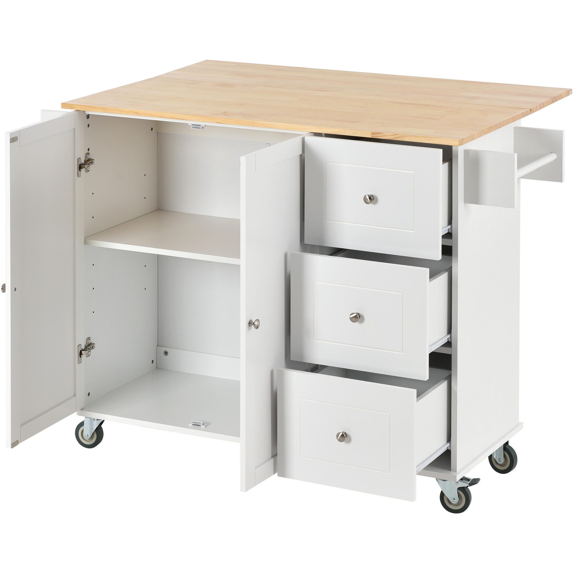 Dovelina Kiopy Rolling Mobile Kitchen Island with Solid Wood Top