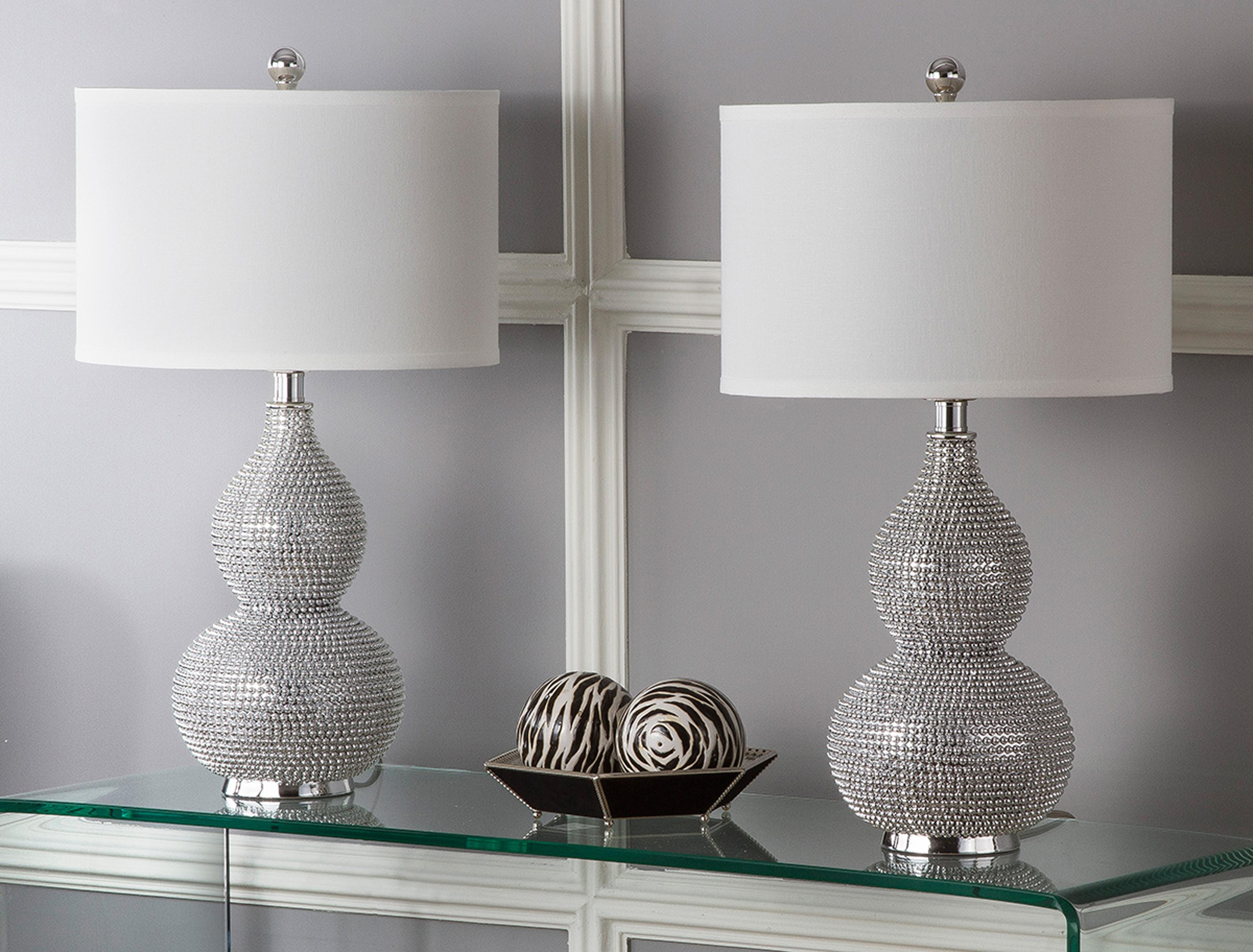 Beaded Base Table Lamp (Set of 2), White, rollover