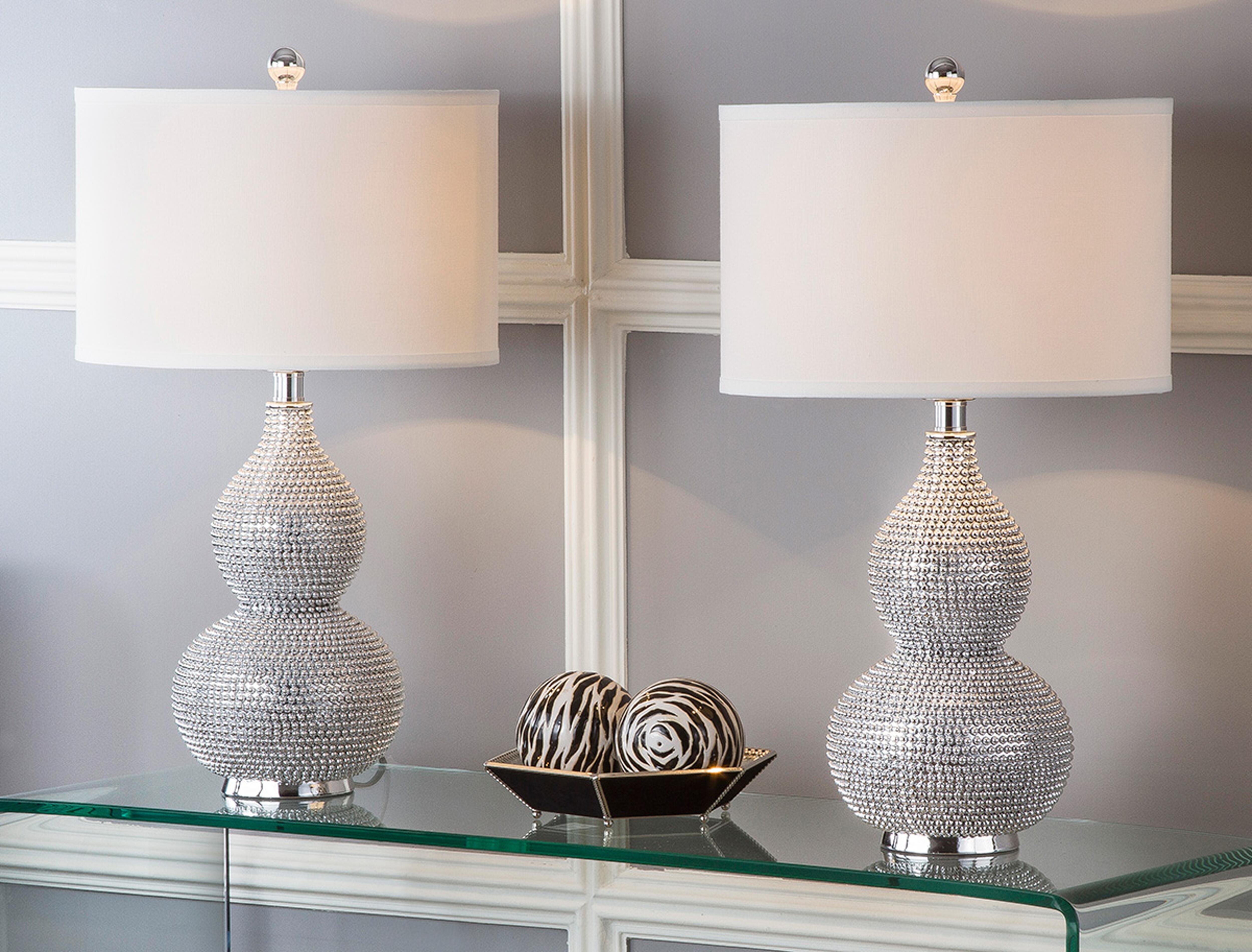 Beaded Base Table Lamp (Set of 2), White, large