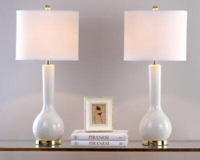 Safavieh Luz Long Neck Ceramic Table Lamp (Set of 2), White, large