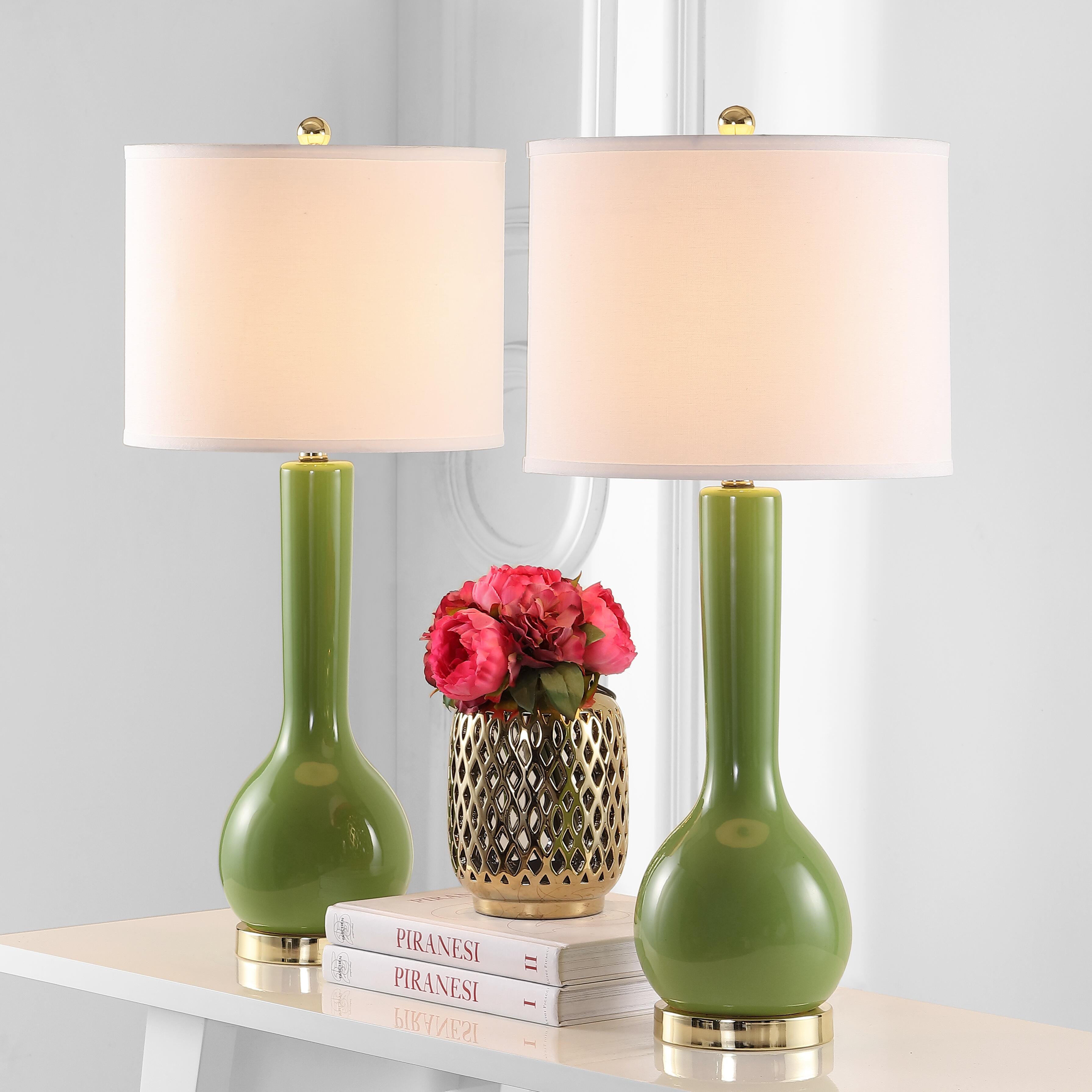 Safavieh Luz Long Neck Ceramic Table Lamp (Set of 2), Avocado, large