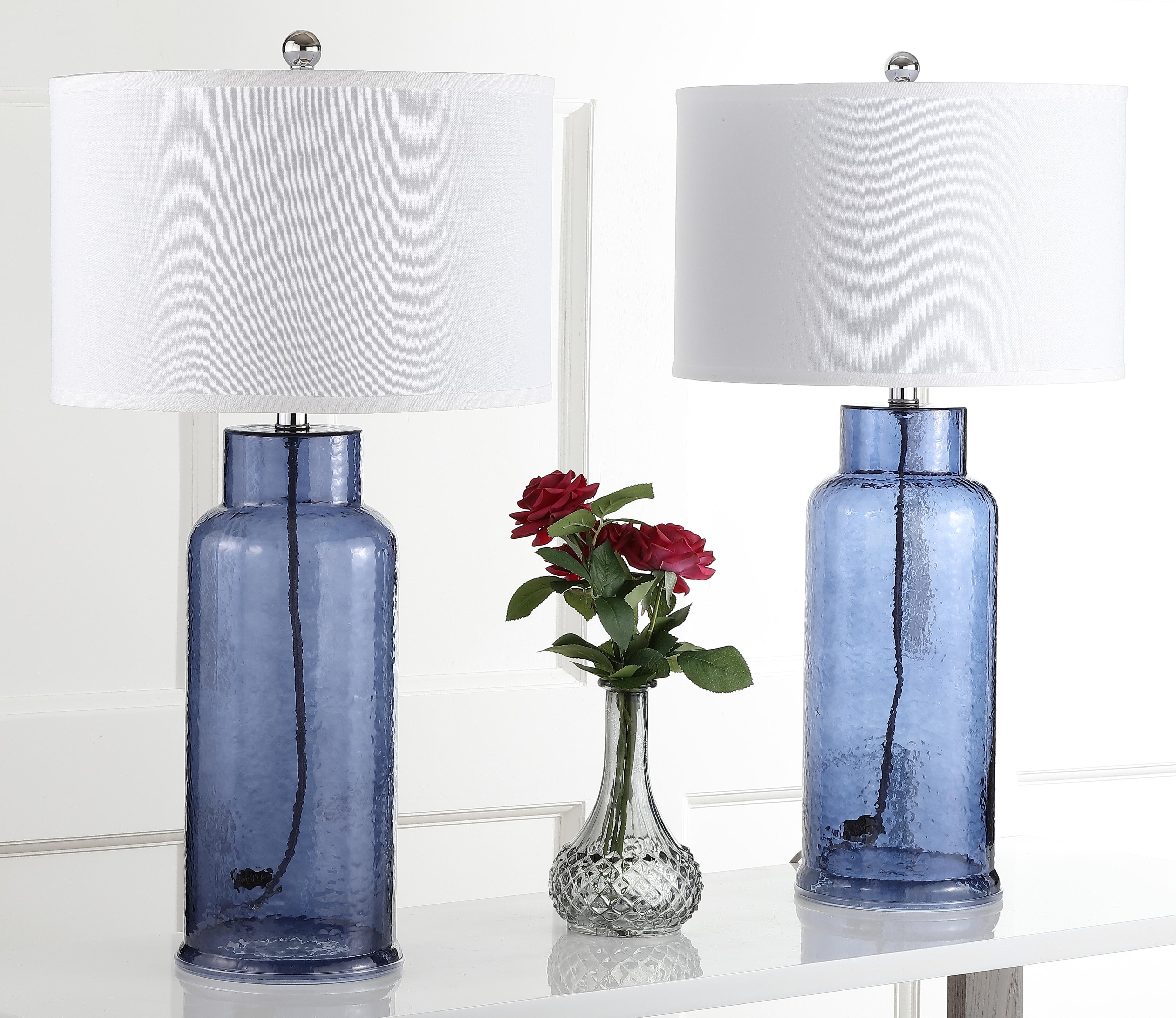 Cylinder Bottle Glass Table Lamp (Set of 2), Transparent Blue, rollover