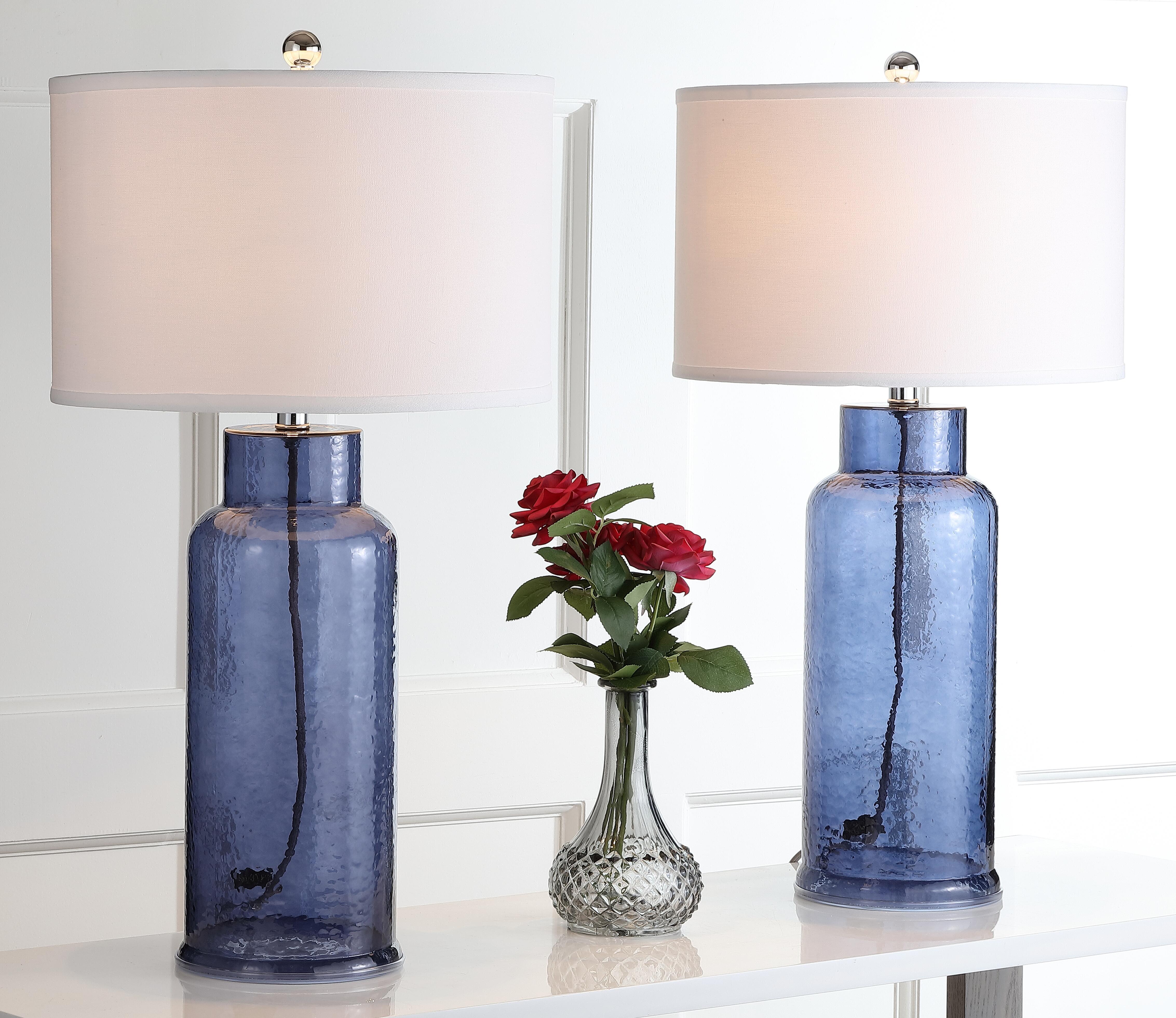 Cylinder Bottle Glass Table Lamp (Set of 2), Transparent Blue, large