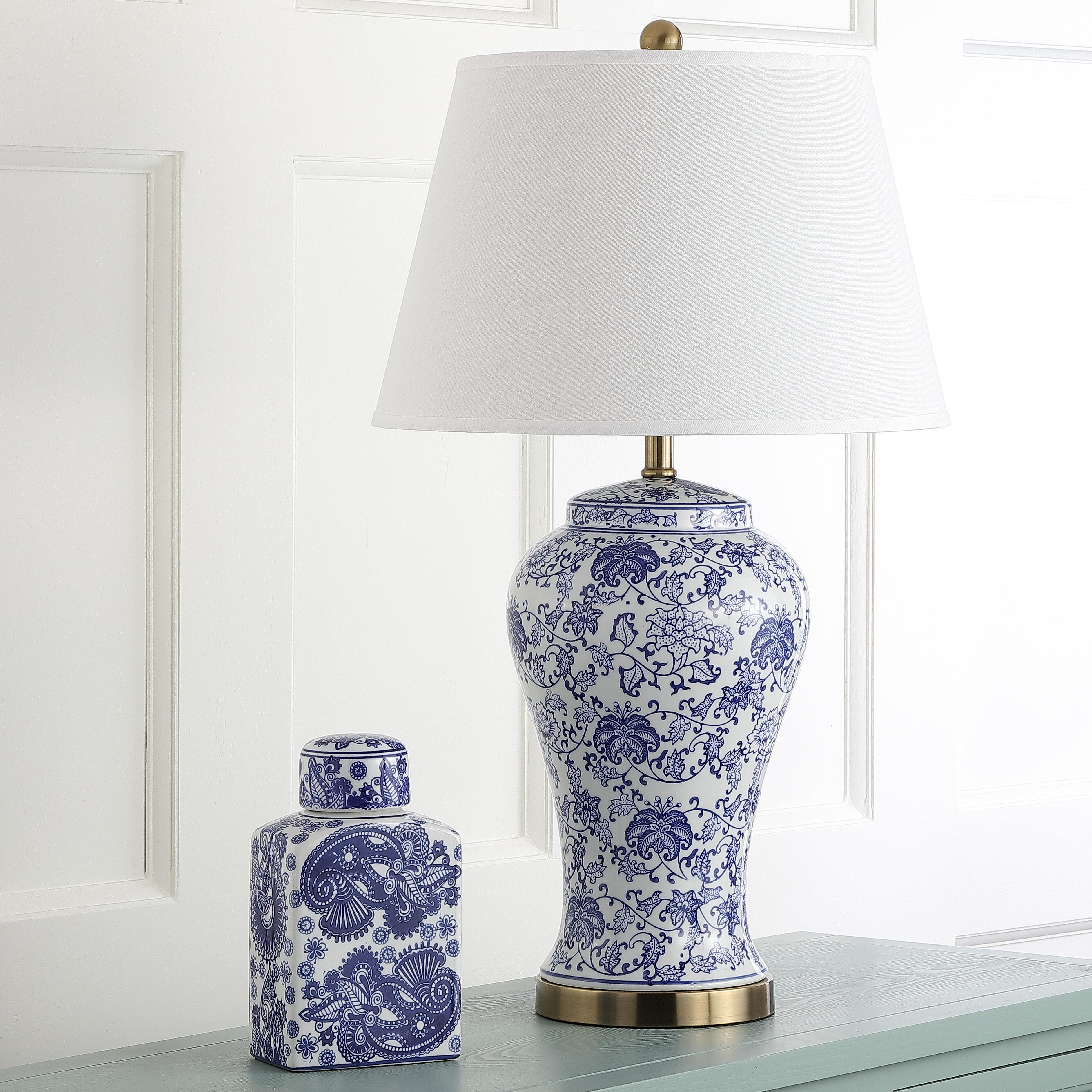 Spring Blossom Table Lamp (Set of 2), White/Navy, large
