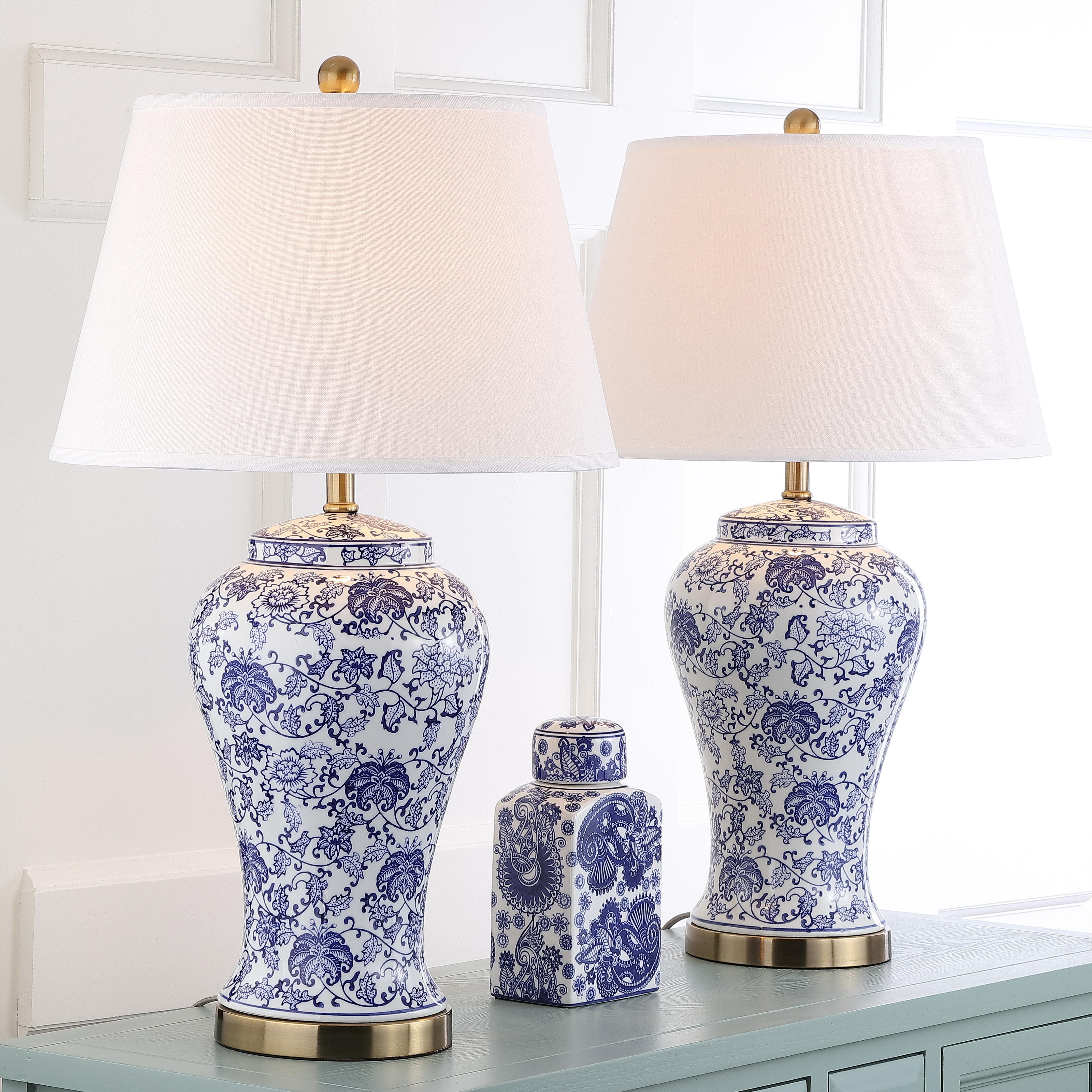 Spring Blossom Table Lamp (Set of 2), White/Navy, large