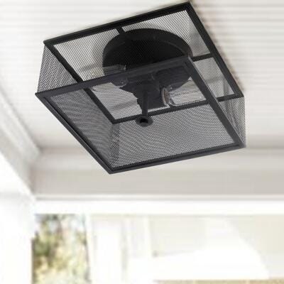 Black Finish Industrial 12" Flush Mount Pendant Light, , rollover