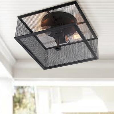 Black Finish Industrial 12" Flush Mount Pendant Light, , large