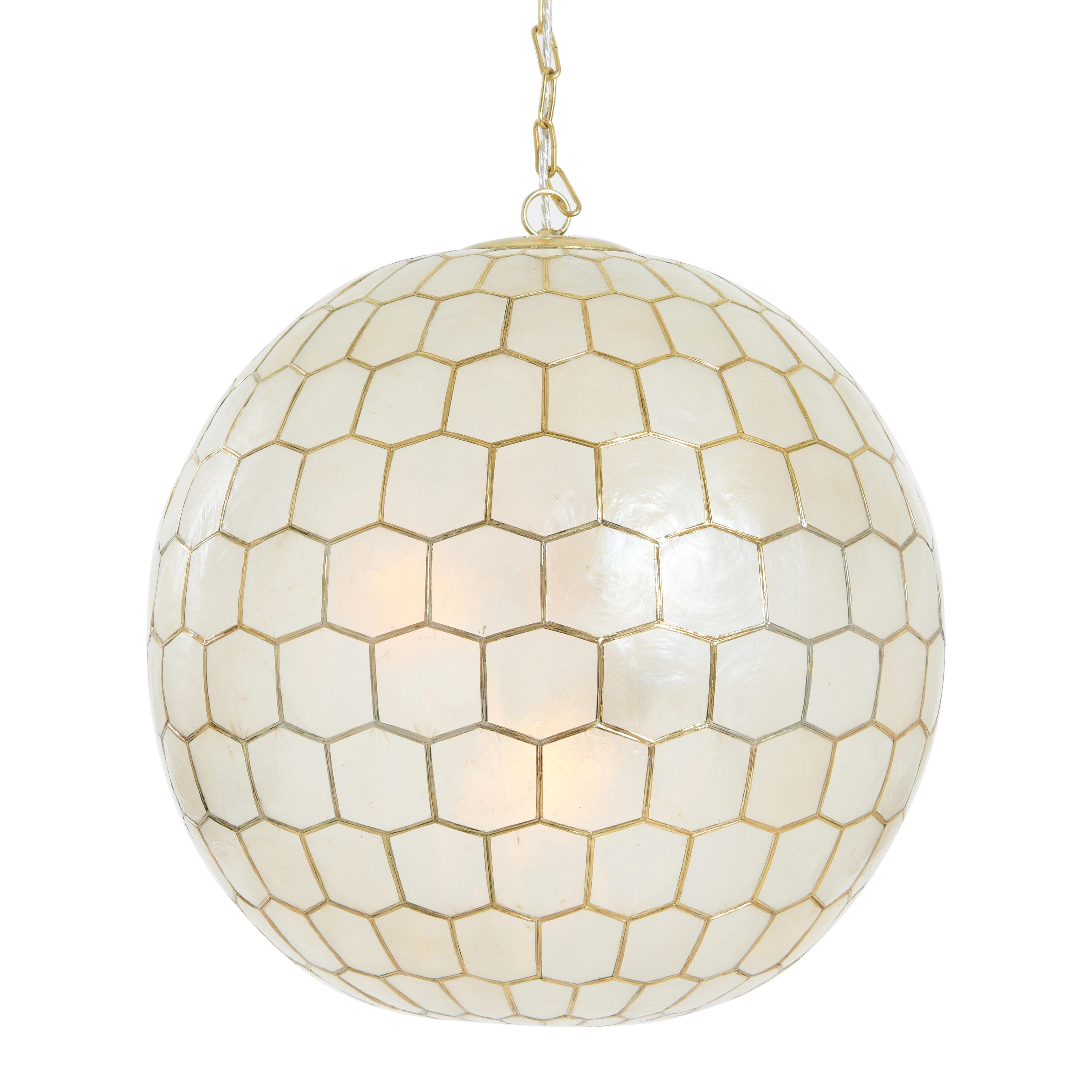 Creative Co-Op Capiz Honeycomb Globe Chandelier Pendant Light, Capiz White Seashells with Antique Gold, , large