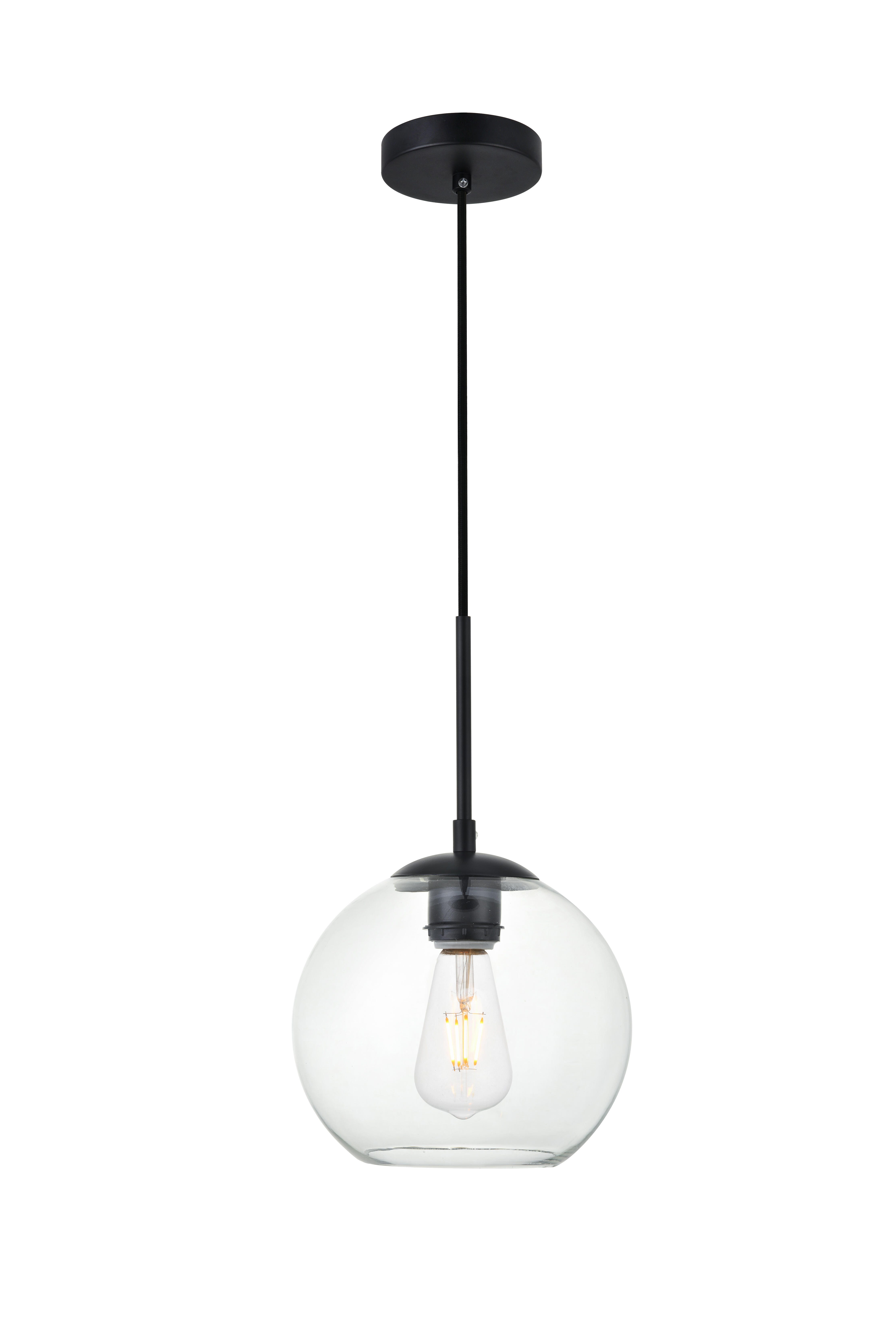 Living District Baxter 1 Light Black Pendant With Clear Glass, Black/Clear, large
