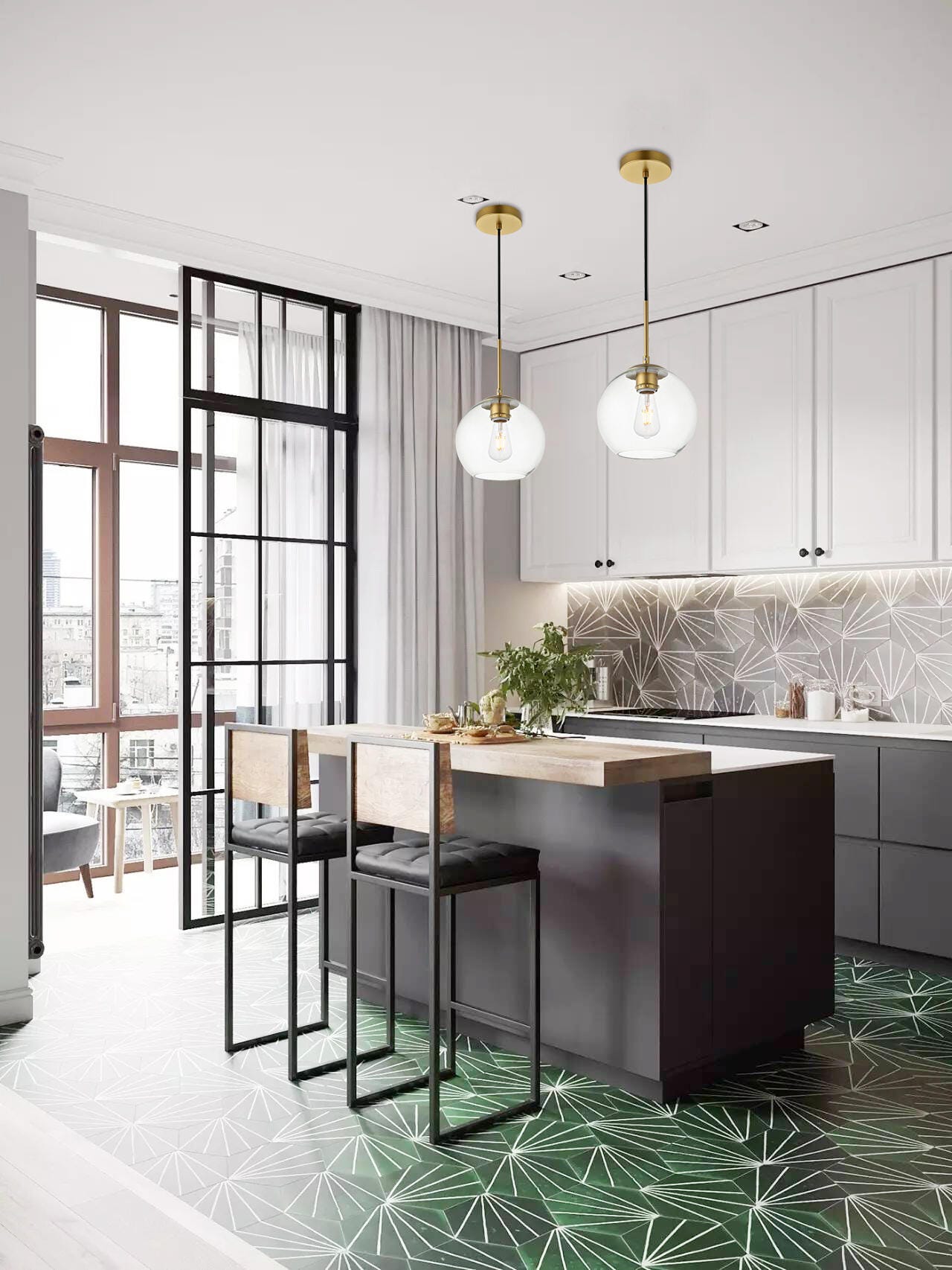Living District Baxter 1 Light Brass Pendant With Clear Glass, Brass/Clear, rollover