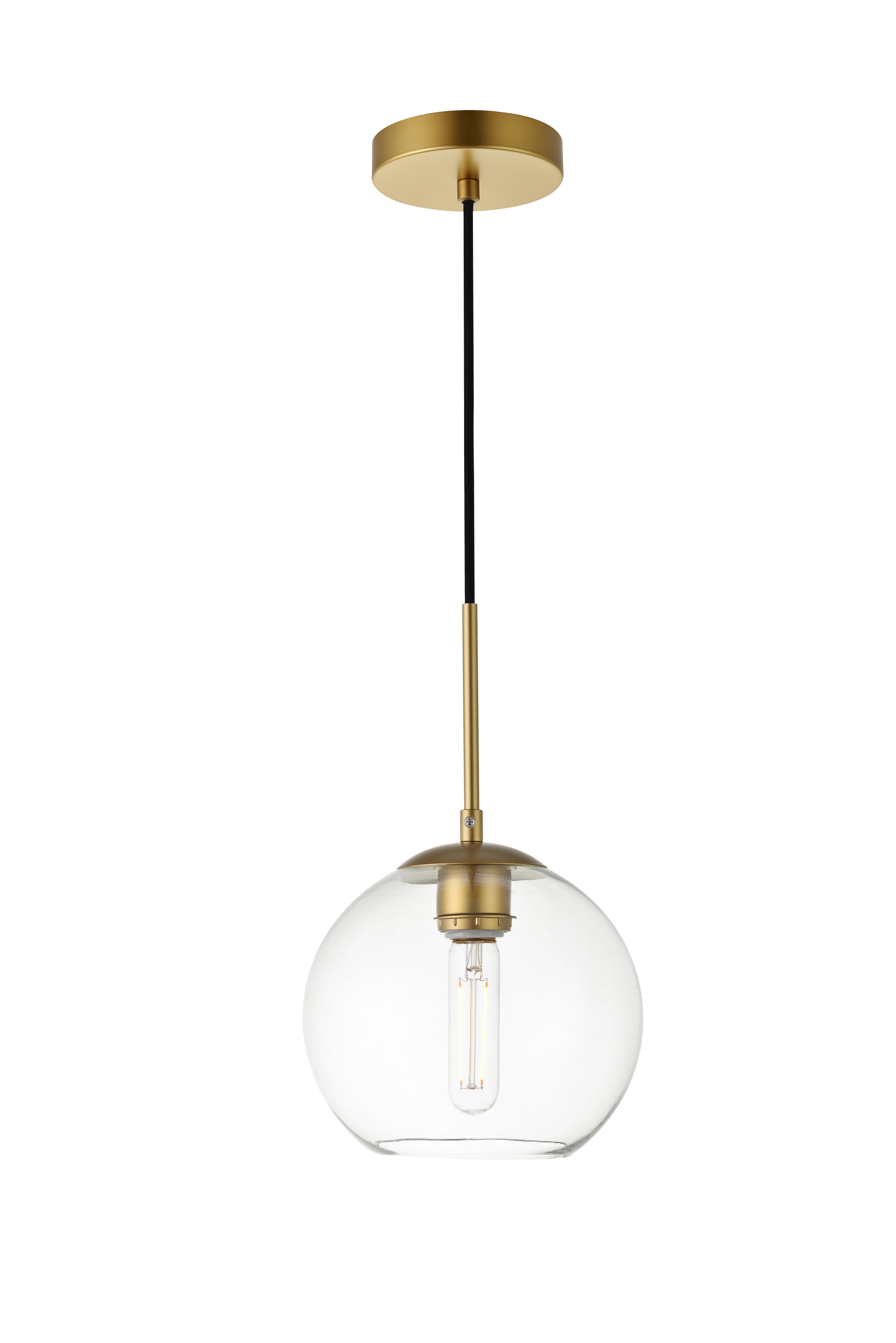 Living District Baxter 1 Light Brass Pendant With Clear Glass, Brass/Clear, large