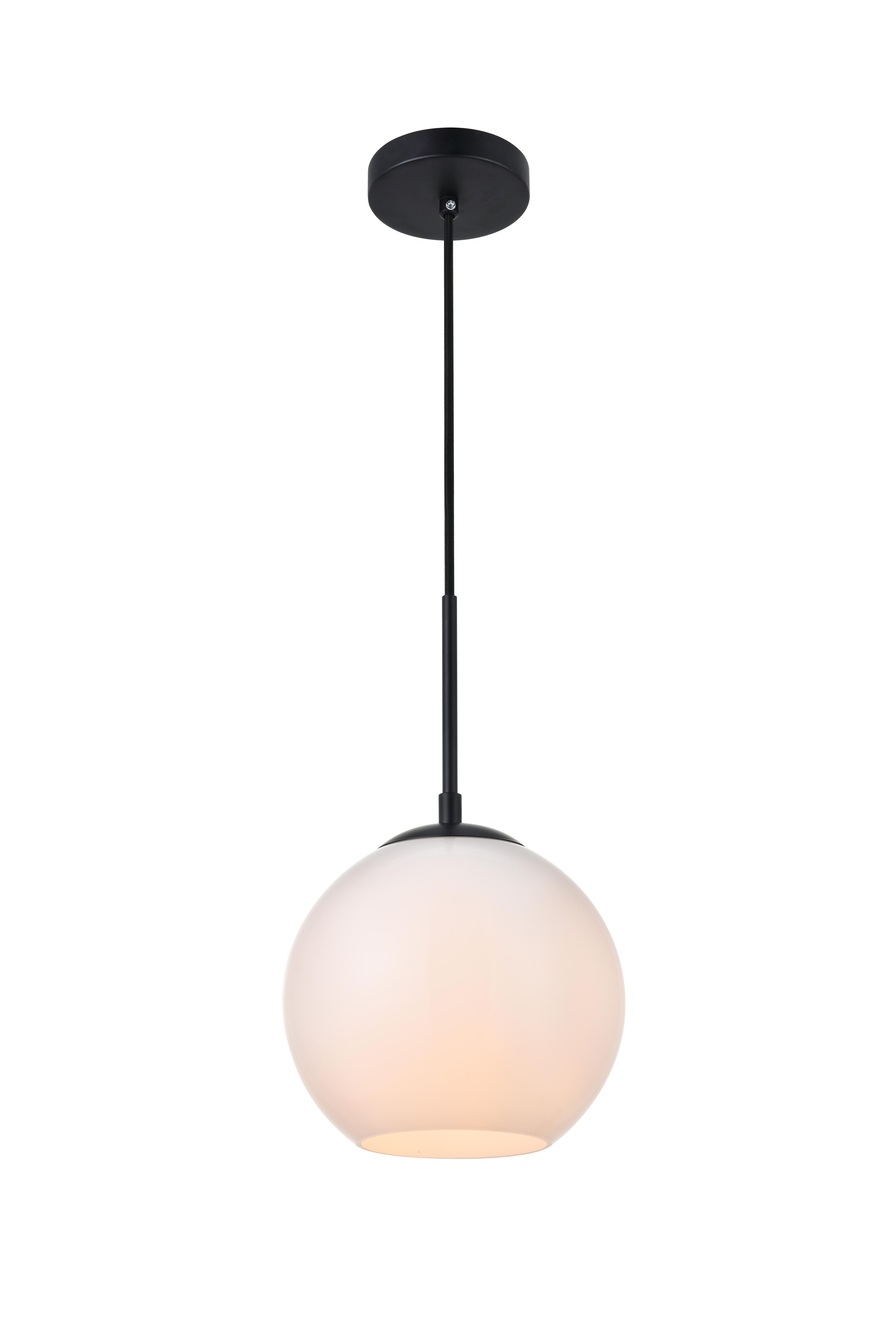 Living District Baxter 1 Light Black Pendant With Frosted White Glass, Black/Frosted White, large