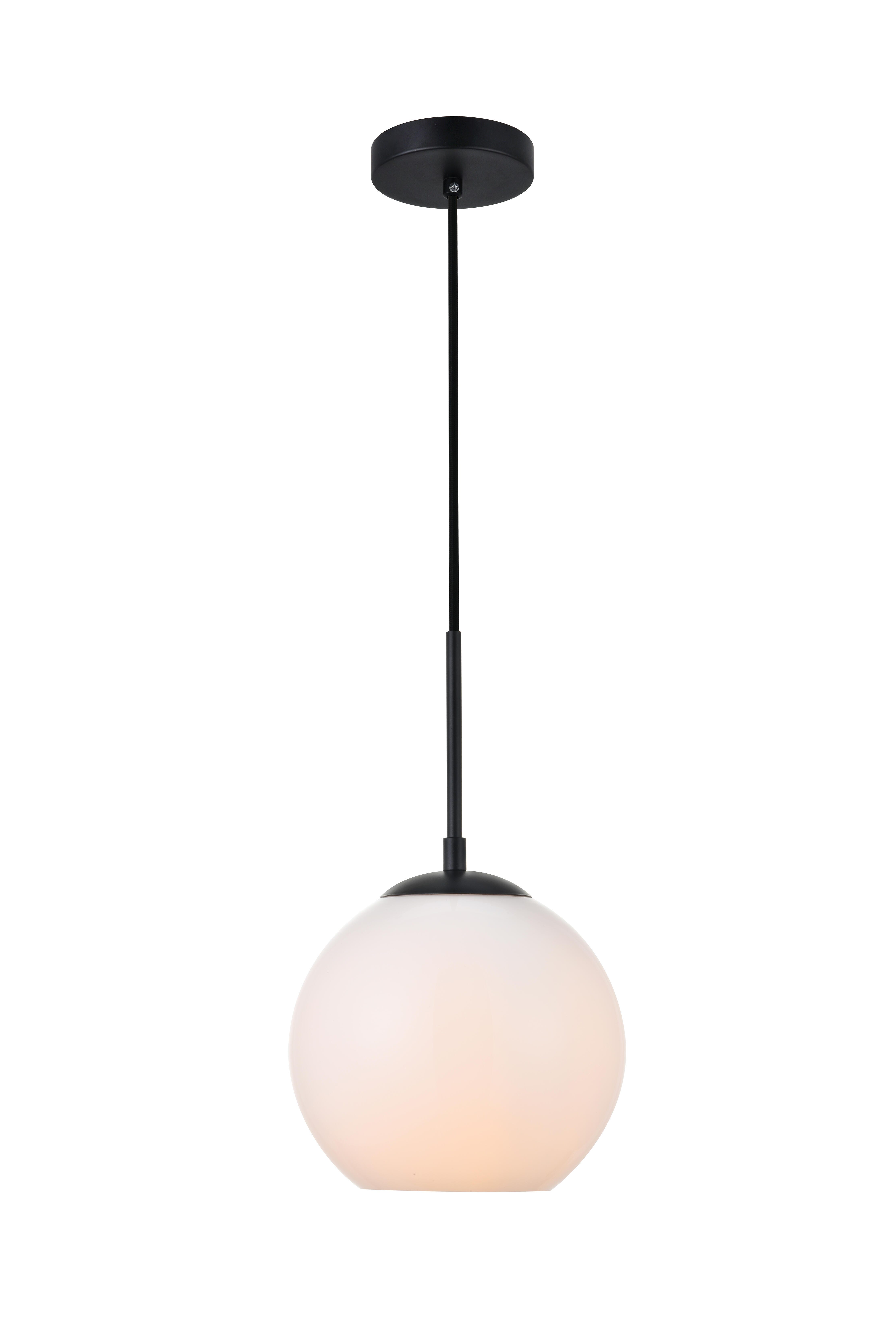 Living District Baxter 1 Light Black Pendant With Frosted White Glass, Black/Frosted White, large