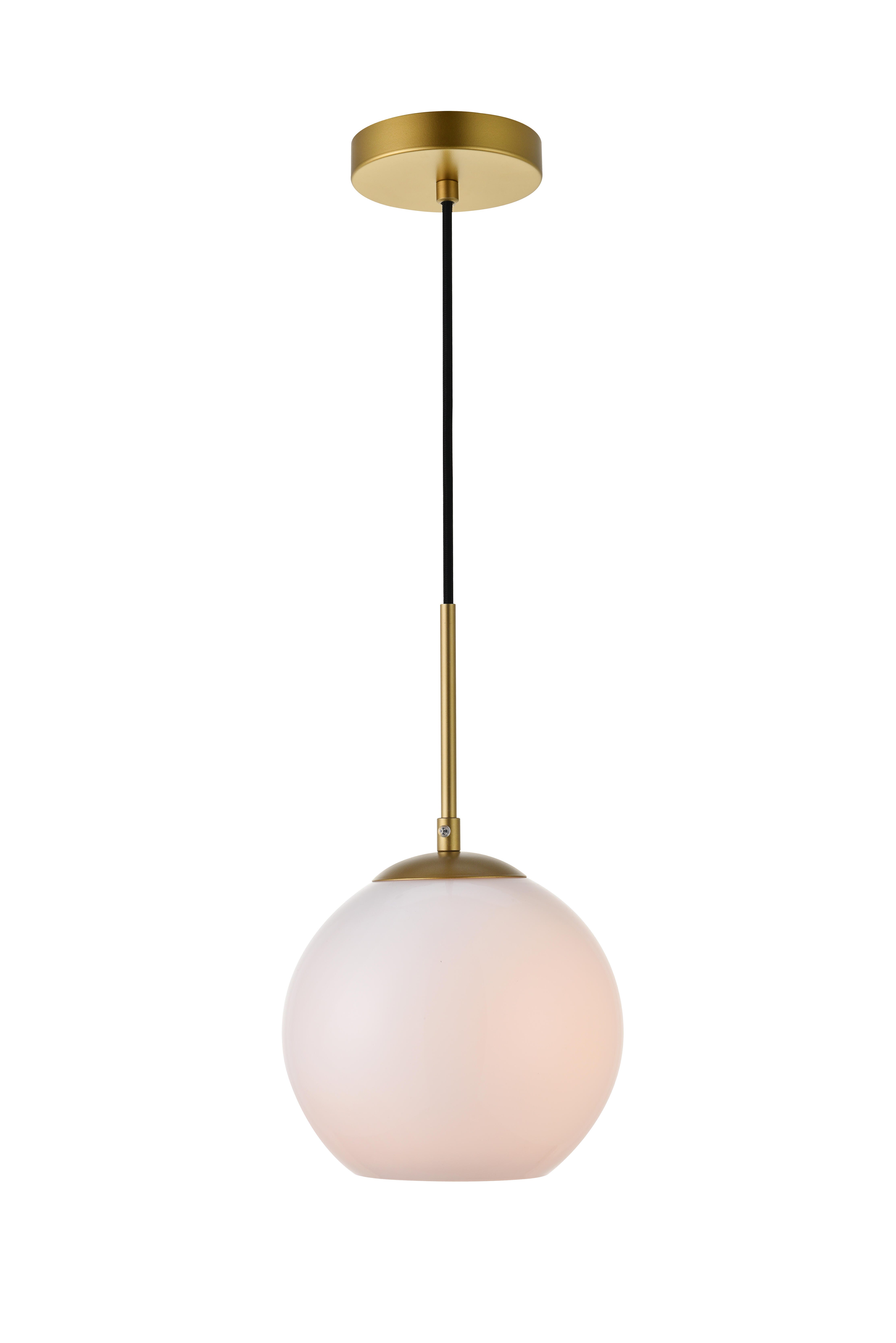 Living District Baxter 1 Light Brass Pendant With Frosted White Glass, Brass/Frosted White, large