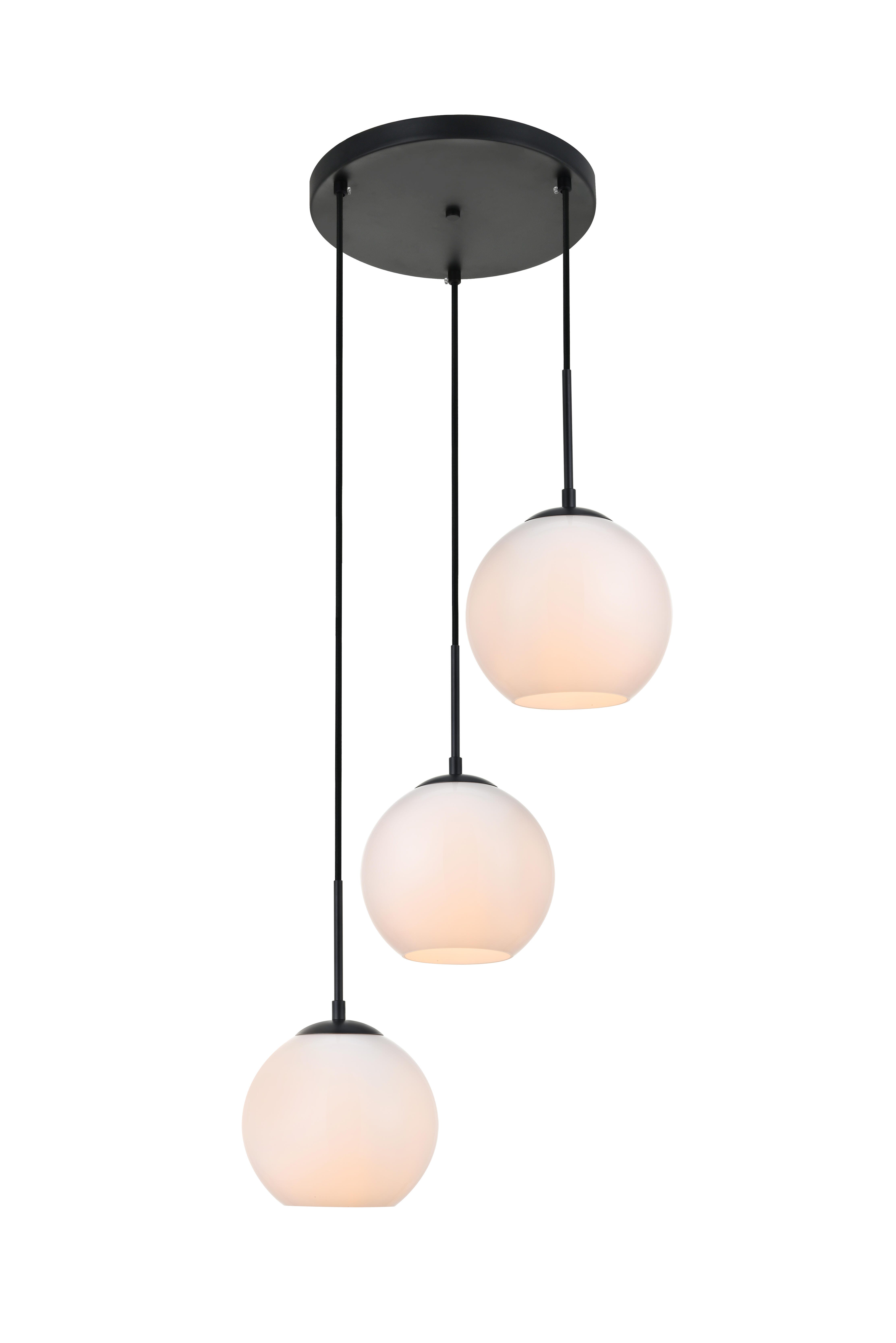 Living District Baxter 3 Lights Black Pendant With Frosted White Glass, Black/Frosted White, large