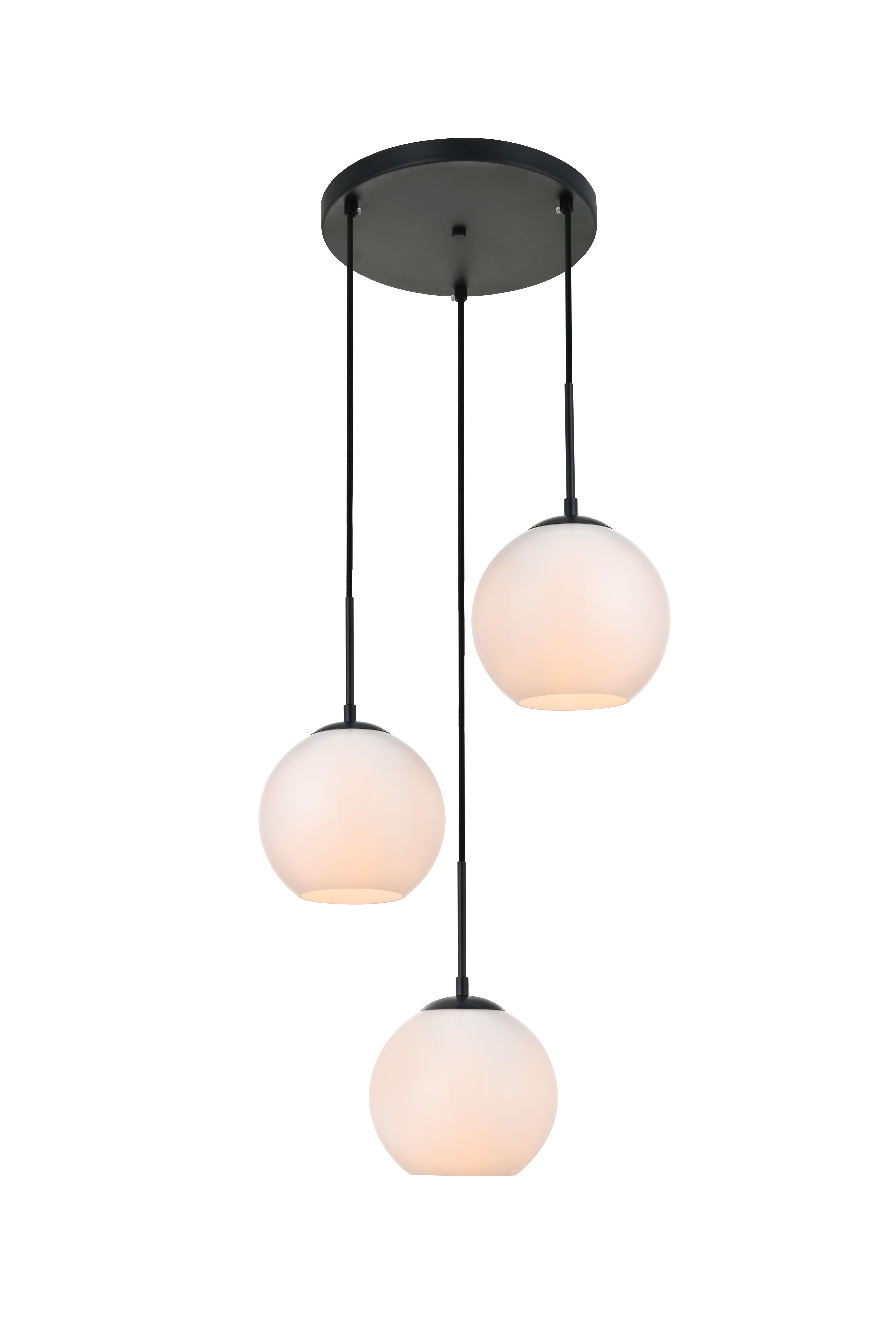 Living District Baxter 3 Lights Black Pendant With Frosted White Glass, Black/Frosted White, large