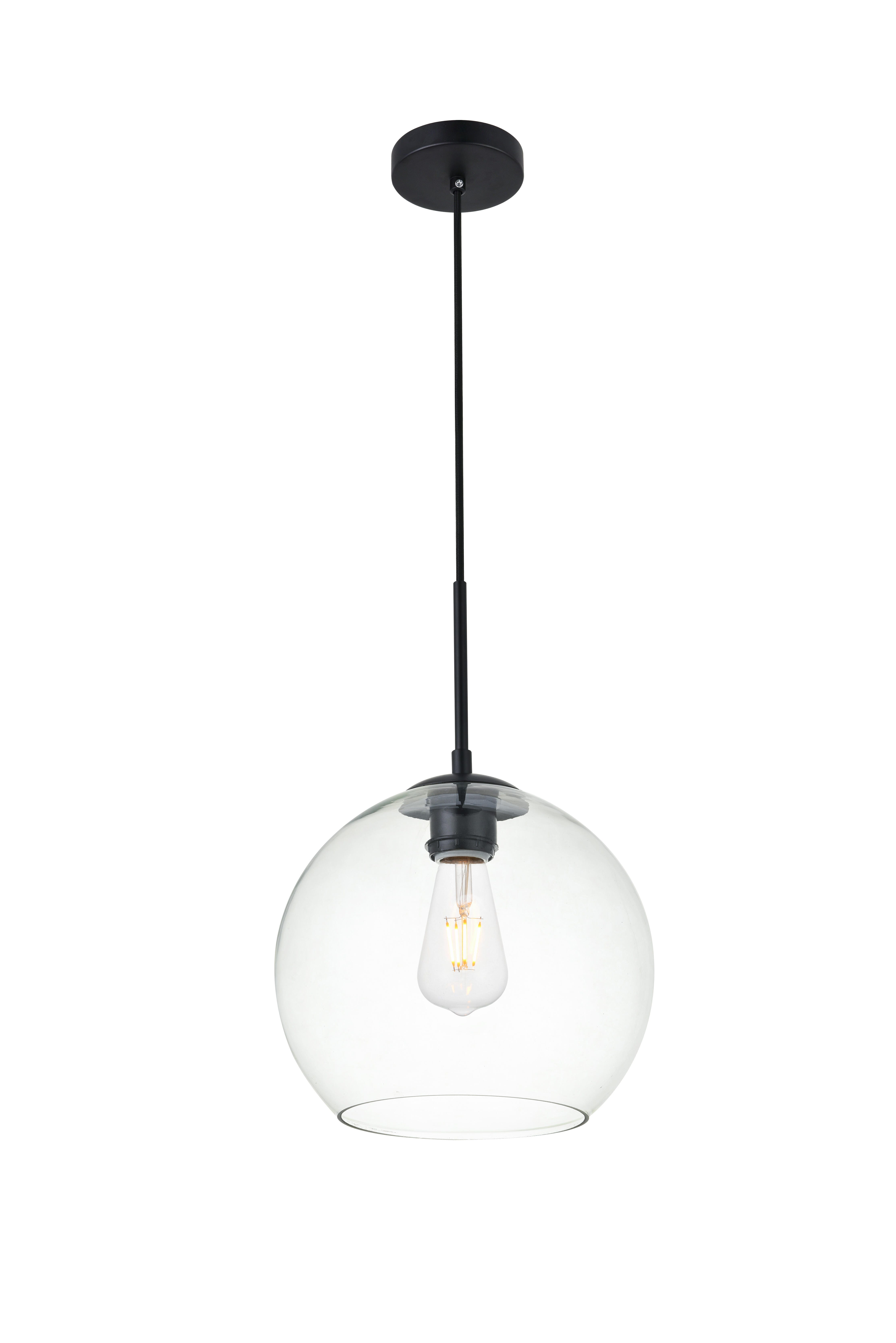 Living District Baxter 1 Light Black Pendant With Clear Glass, Black/Clear, large