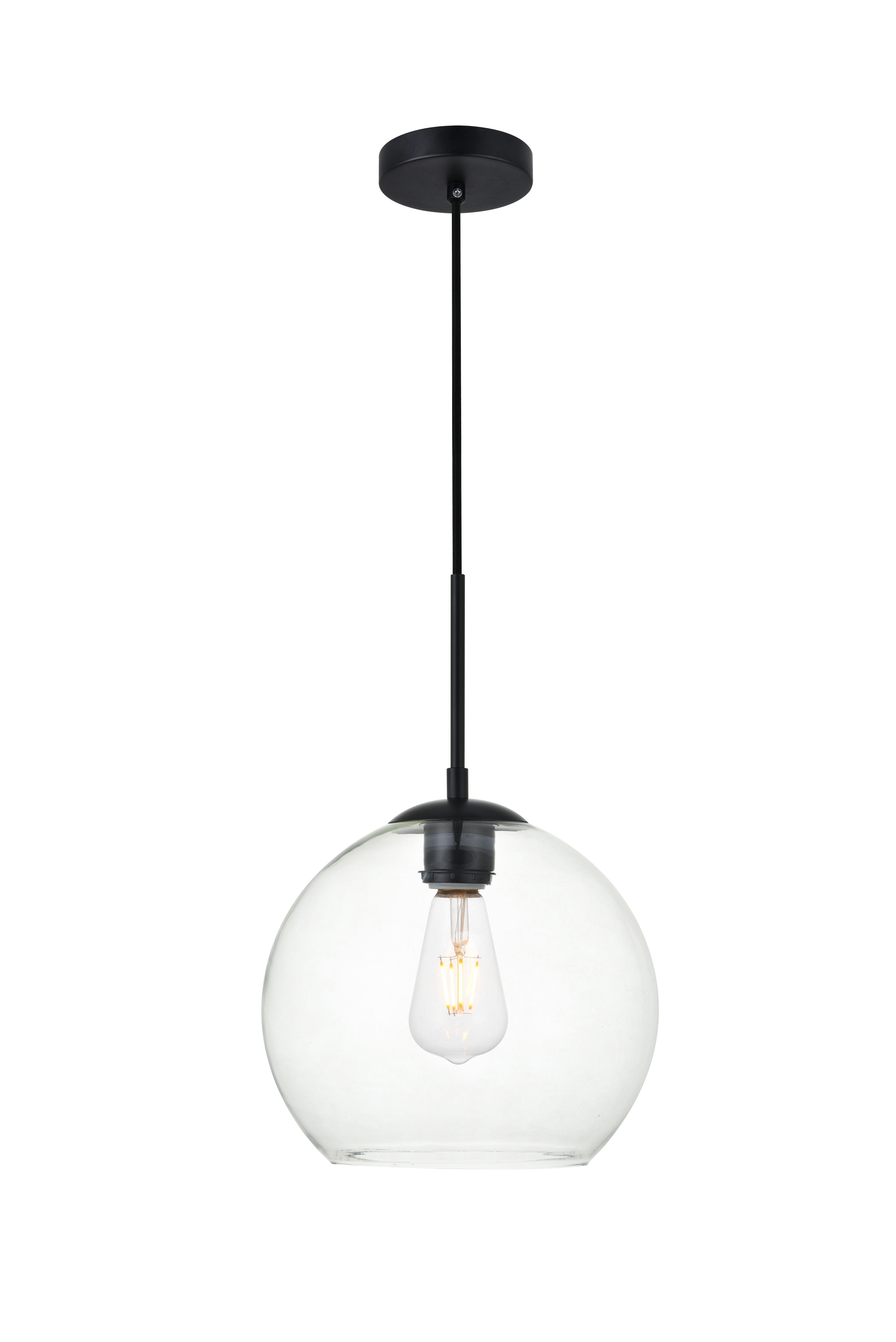 Living District Baxter 1 Light Black Pendant With Clear Glass, Black/Clear, large