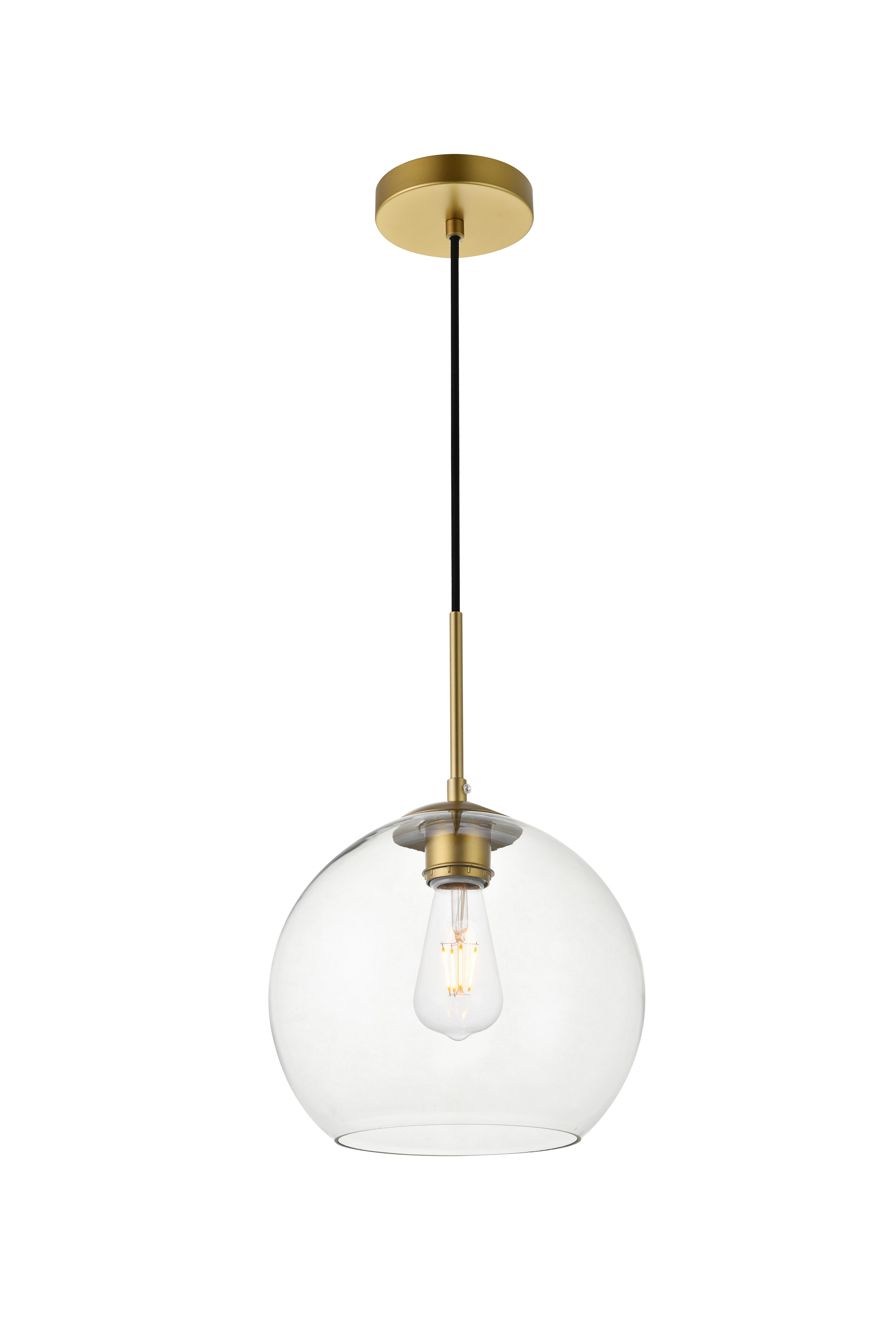 Living District Baxter 1 Light Brass Pendant With Clear Glass, Brass/Clear, large