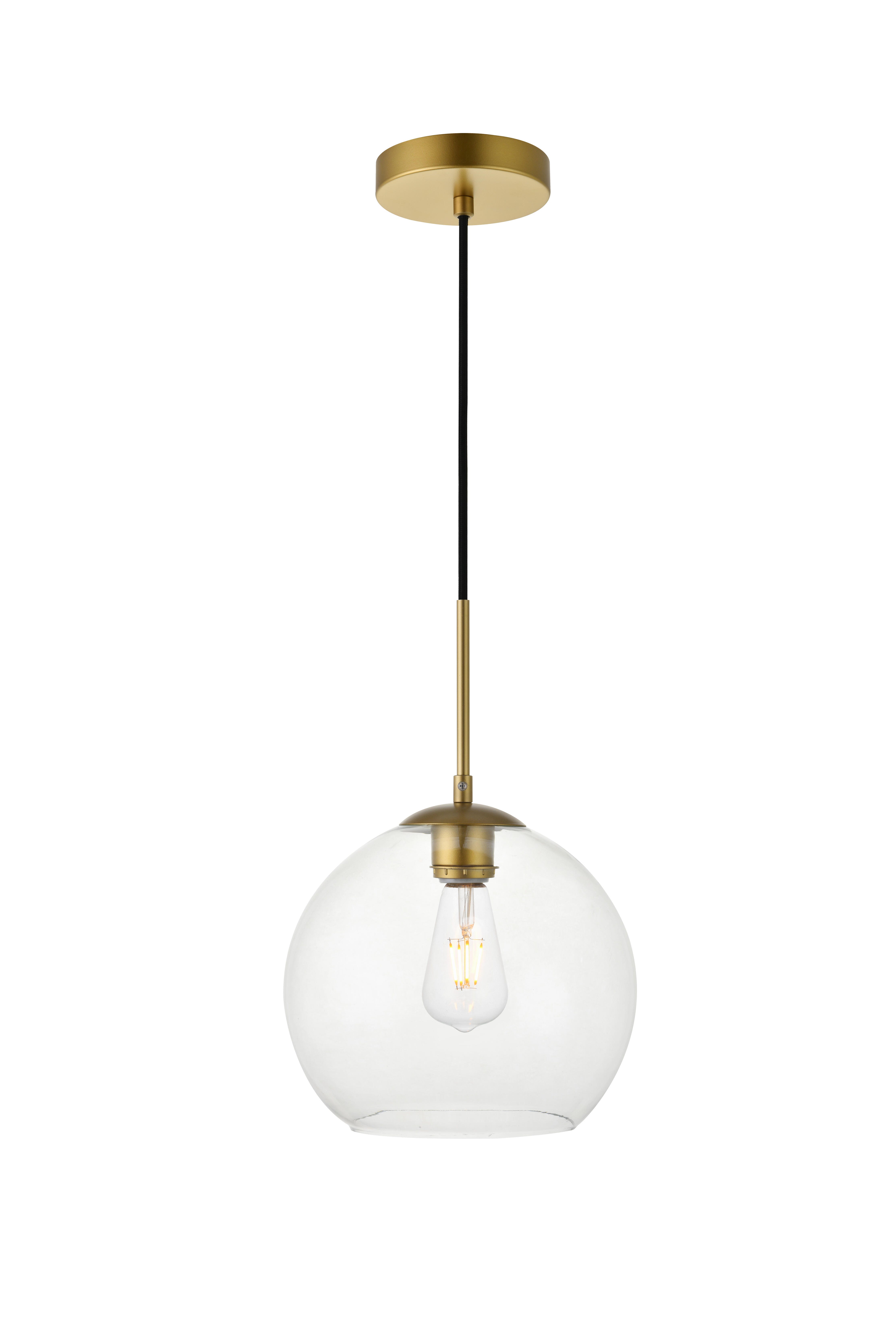 Living District Baxter 1 Light Brass Pendant With Clear Glass, Brass/Clear, large