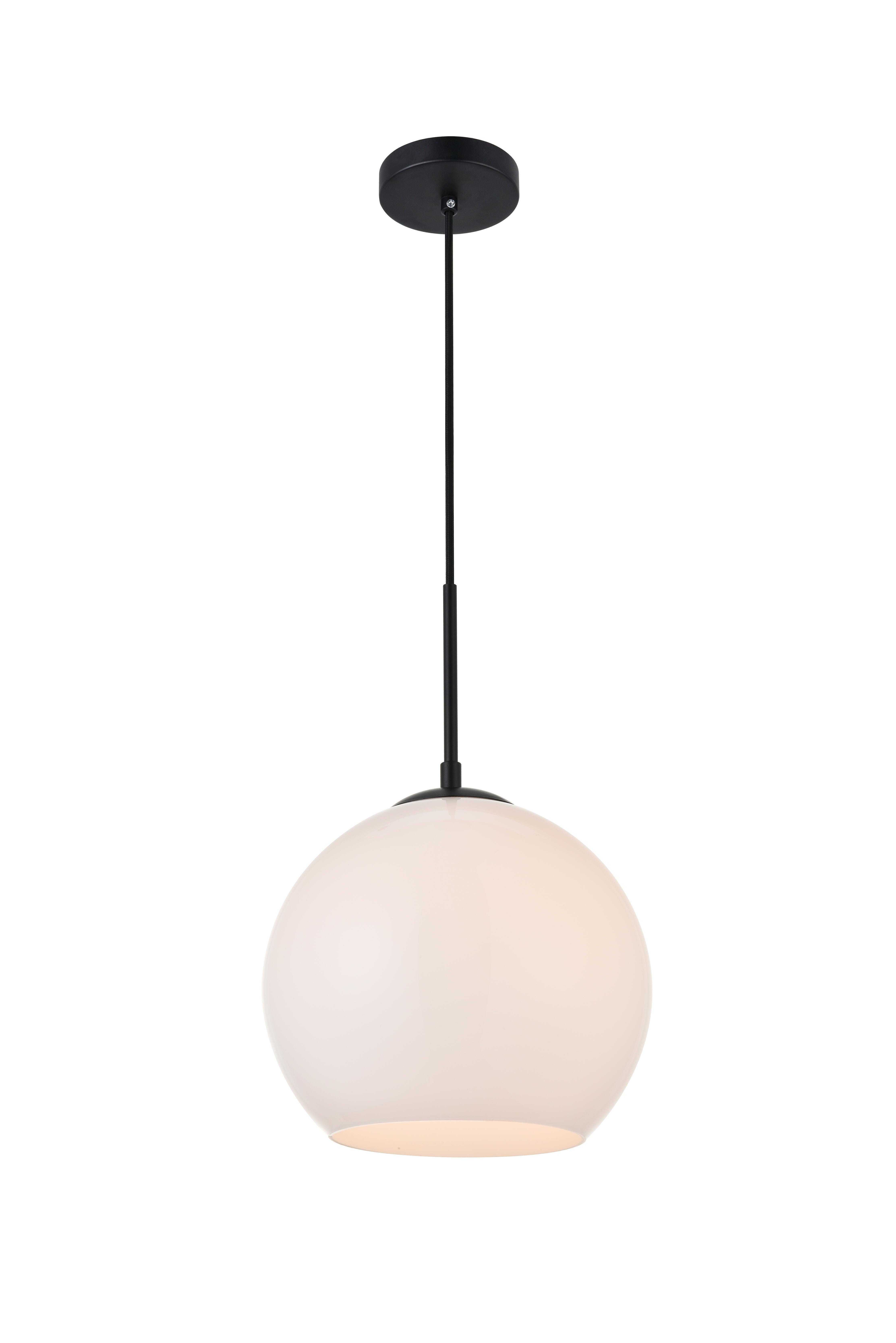 Living District Baxter 1 Light Black Pendant With Frosted White Glass, Black/Frosted White, large