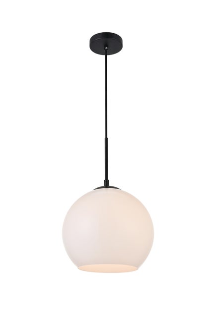 Living District Baxter 1 Light Black Pendant w/ Frosted White Glass, Black/Frosted White