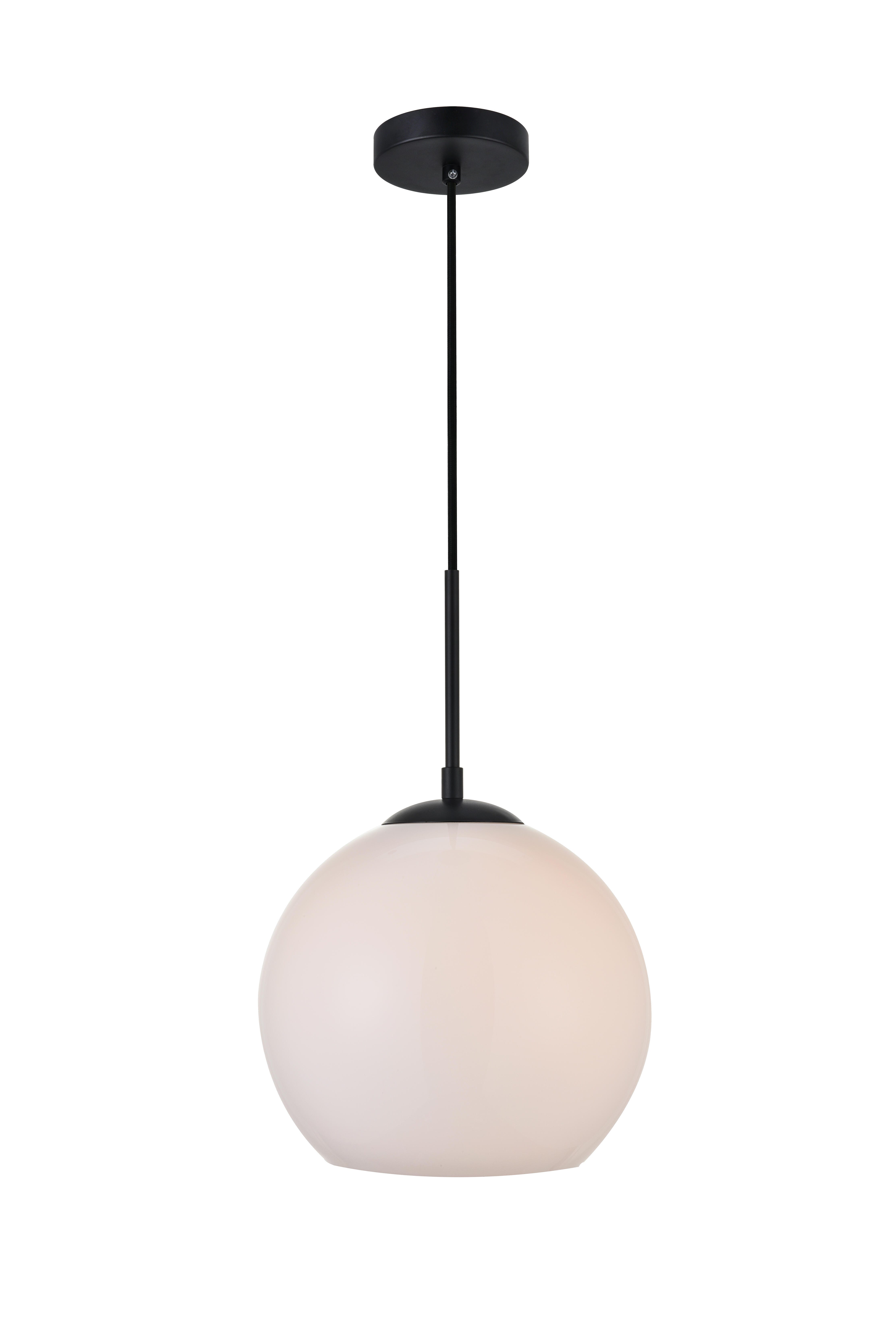 Living District Baxter 1 Light Black Pendant With Frosted White Glass, Black/Frosted White, large