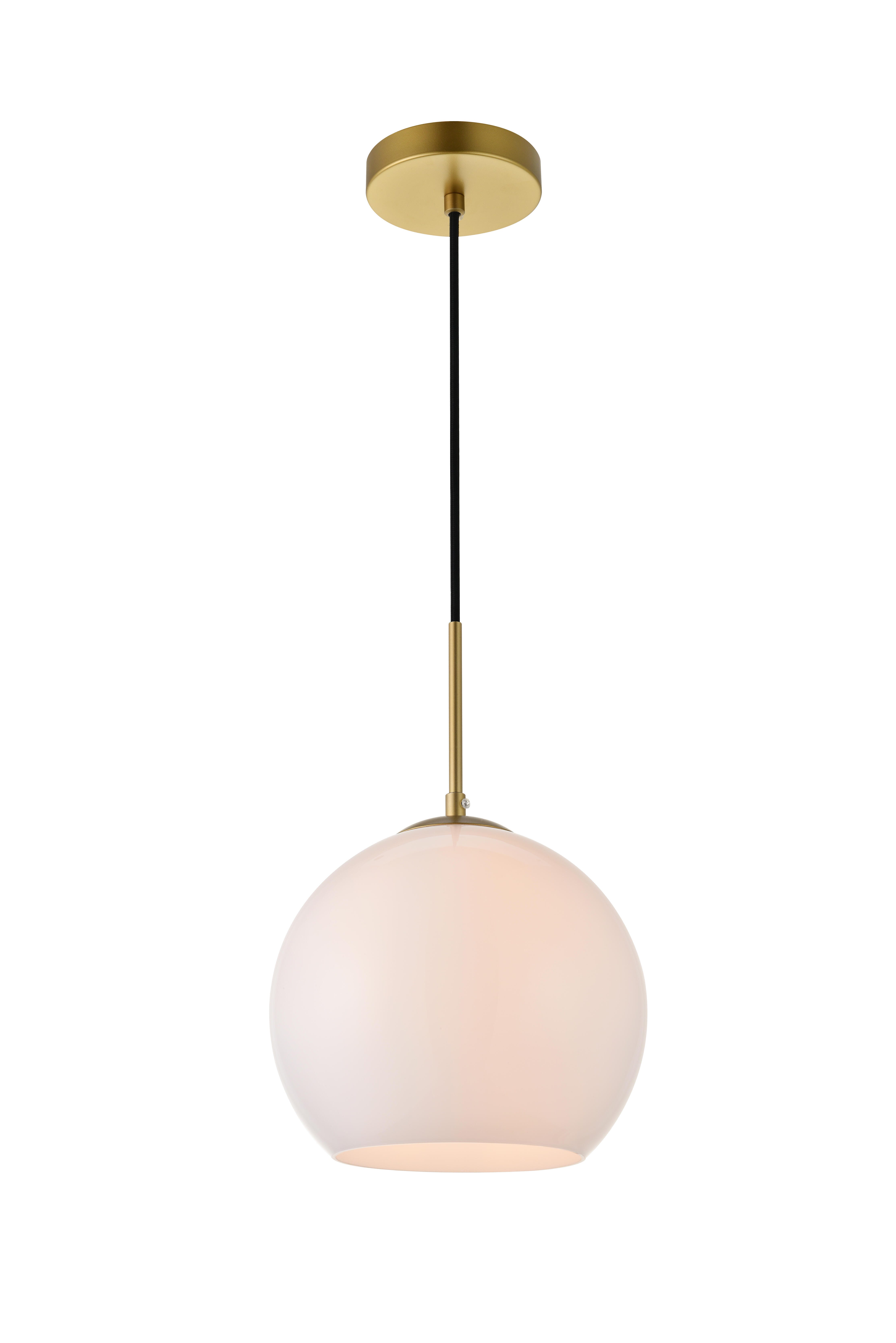 Living District Baxter 1 Light Brass Pendant With Frosted White Glass, Brass/Frosted White, large