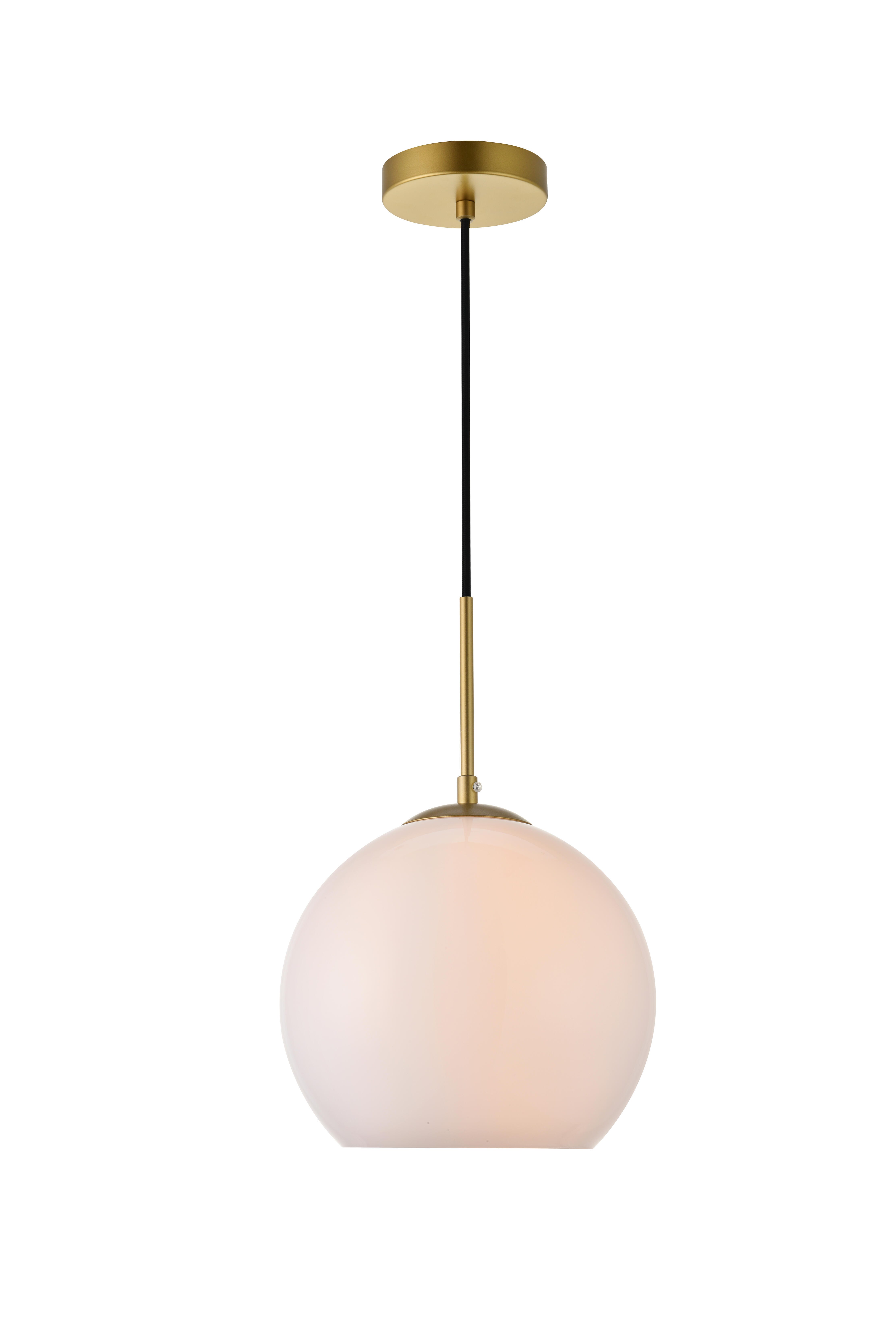 Living District Baxter 1 Light Brass Pendant With Frosted White Glass, Brass/Frosted White, large