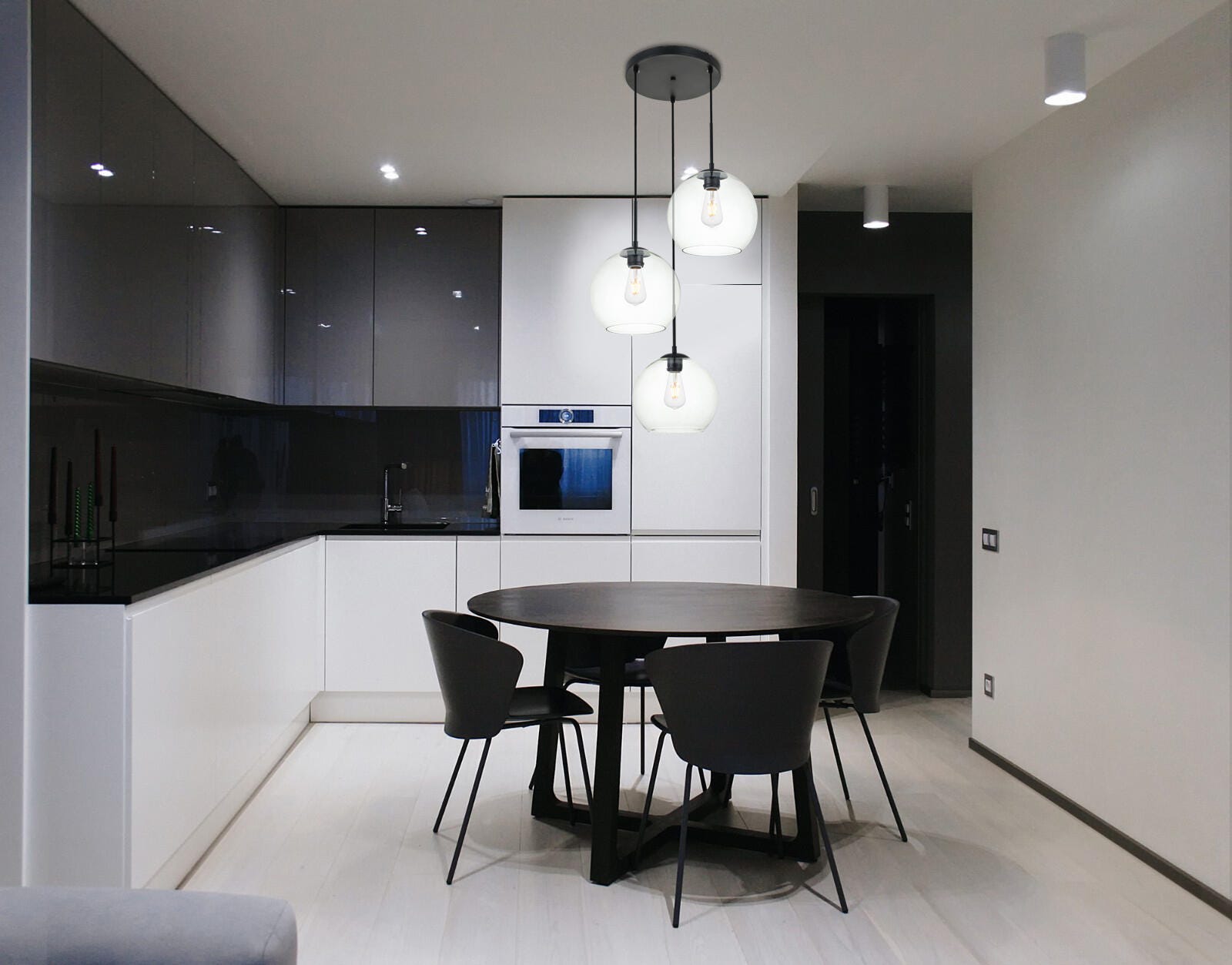Living District Baxter 3 Lights Black Pendant With Clear Glass, Black/Clear, rollover