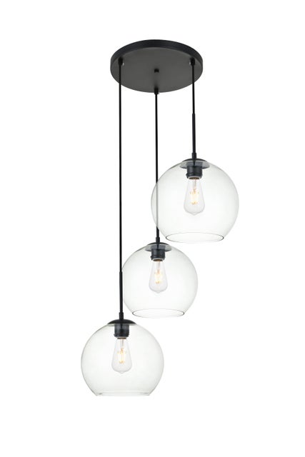Living District Baxter 3 Lights Black Pendant w/ Clear Glass, Black/Clear