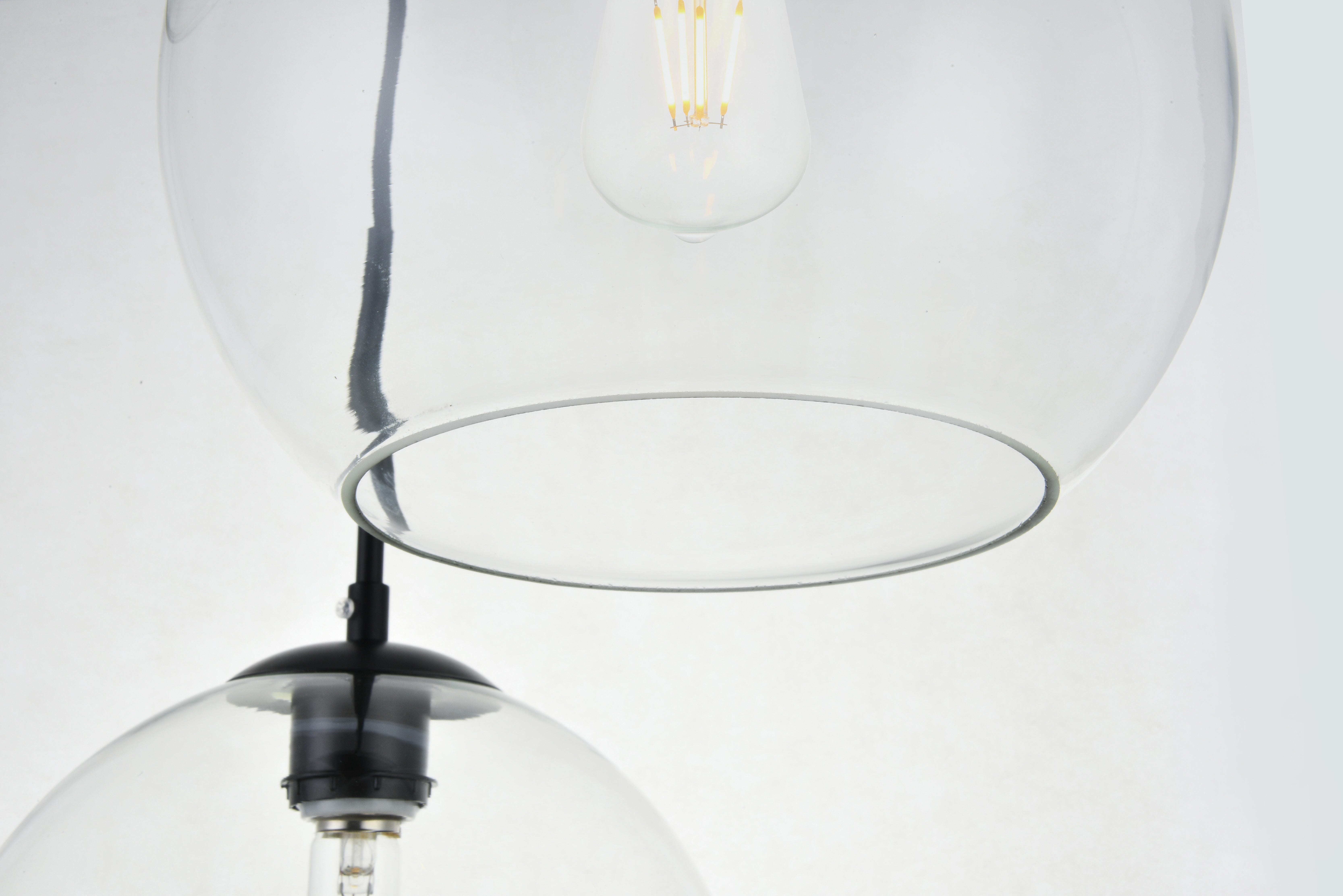 Living District Baxter 3 Lights Black Pendant With Clear Glass, Black/Clear, large