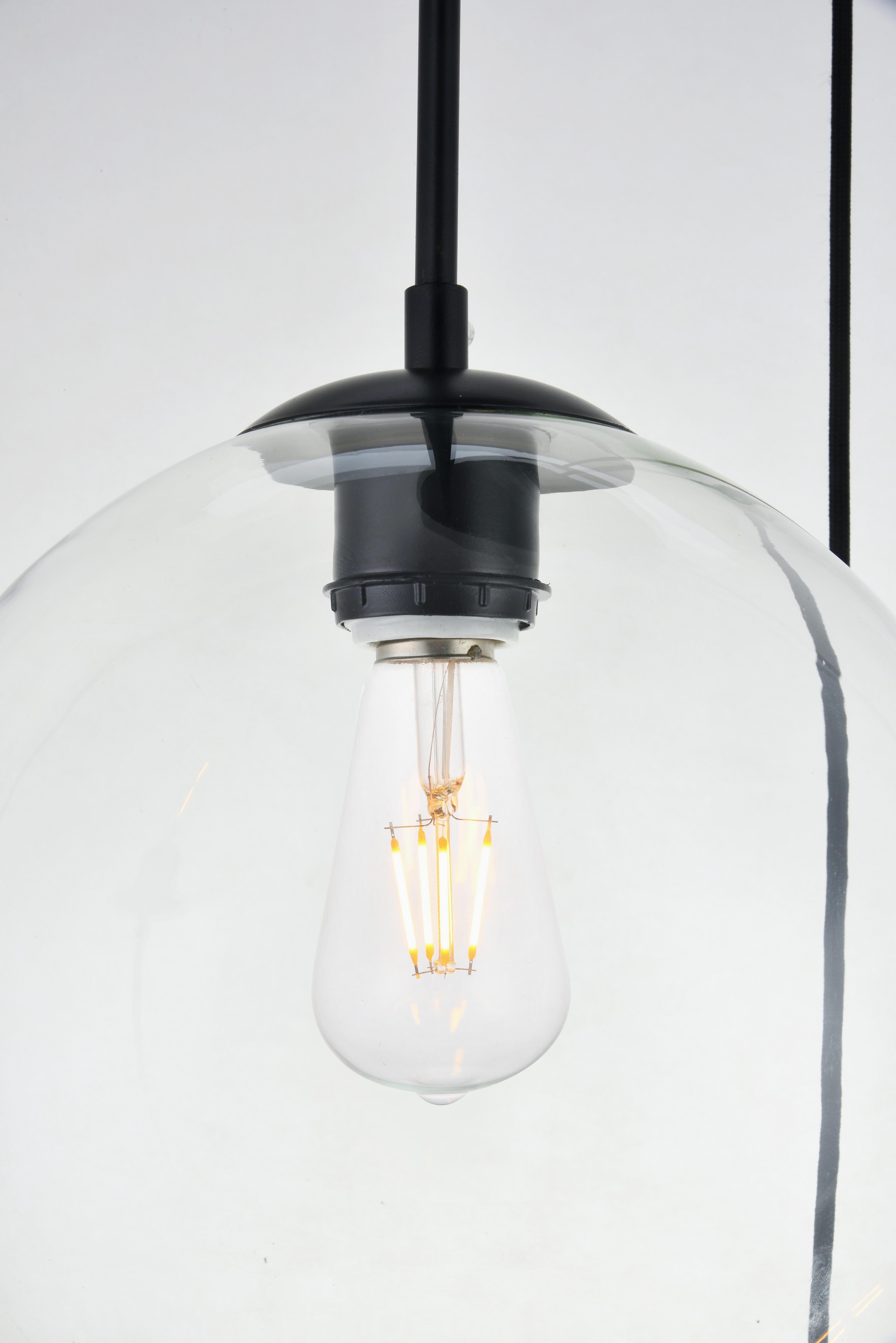 Living District Baxter 3 Lights Black Pendant With Clear Glass, Black/Clear, large