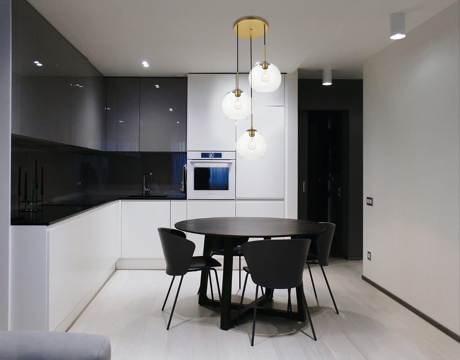 Living District Baxter 3 Lights Brass Pendant With Clear Glass, Brass/Clear, rollover