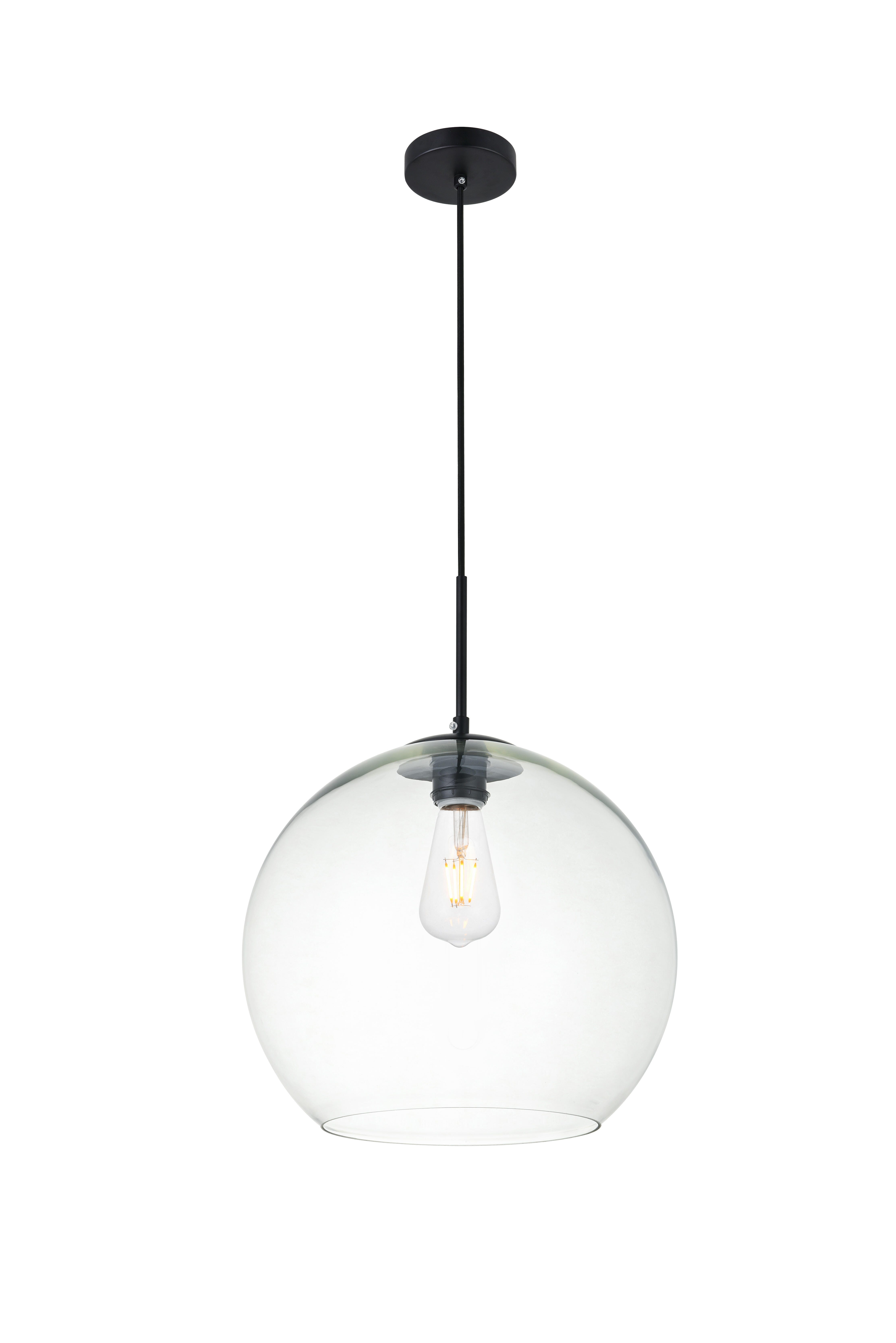 Living District Baxter 1 Light Black Pendant With Clear Glass, Black/Clear, large
