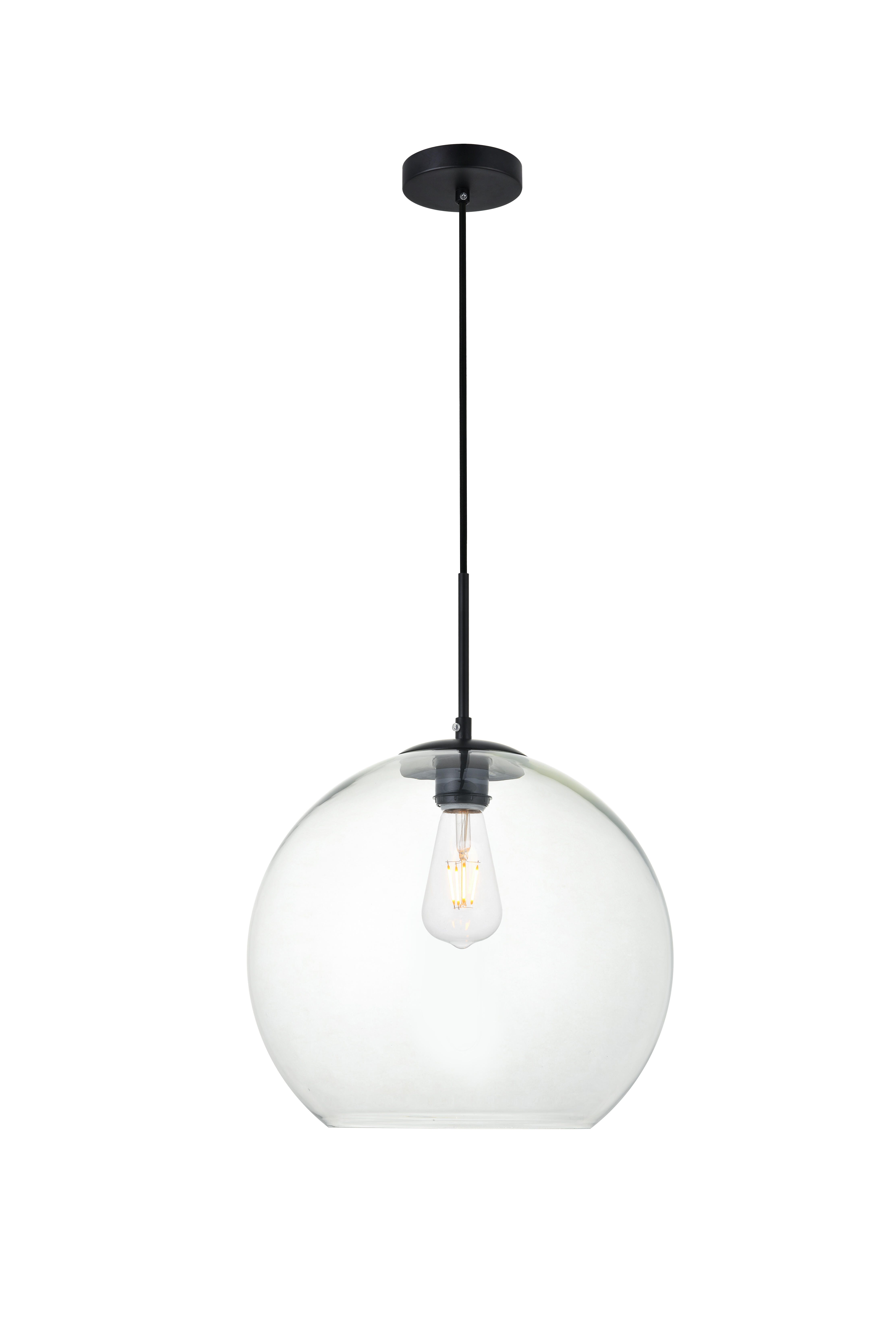 Living District Baxter 1 Light Black Pendant With Clear Glass, Black/Clear, large