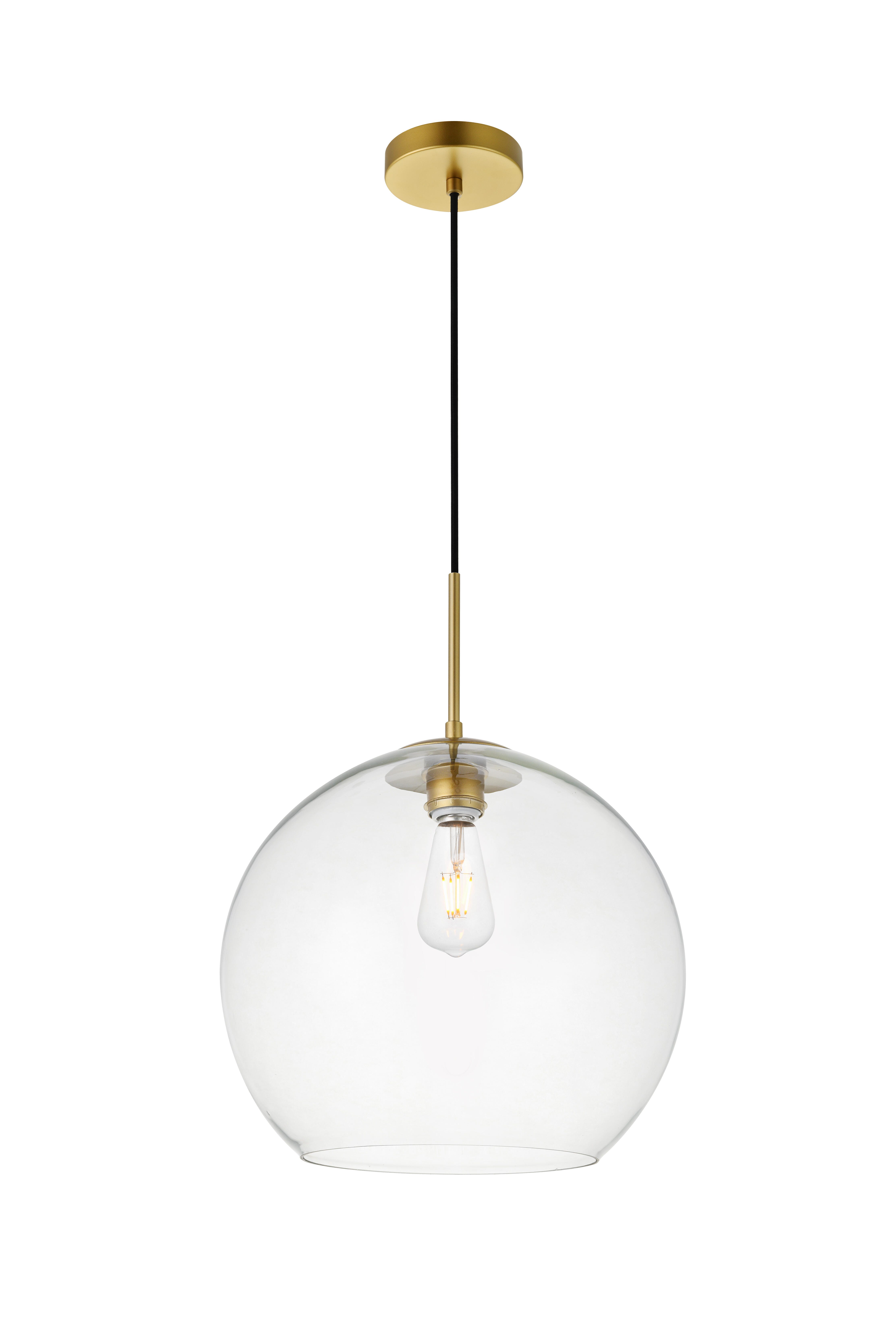 Living District Baxter 1 Light Brass Pendant With Clear Glass, Brass/Clear, large