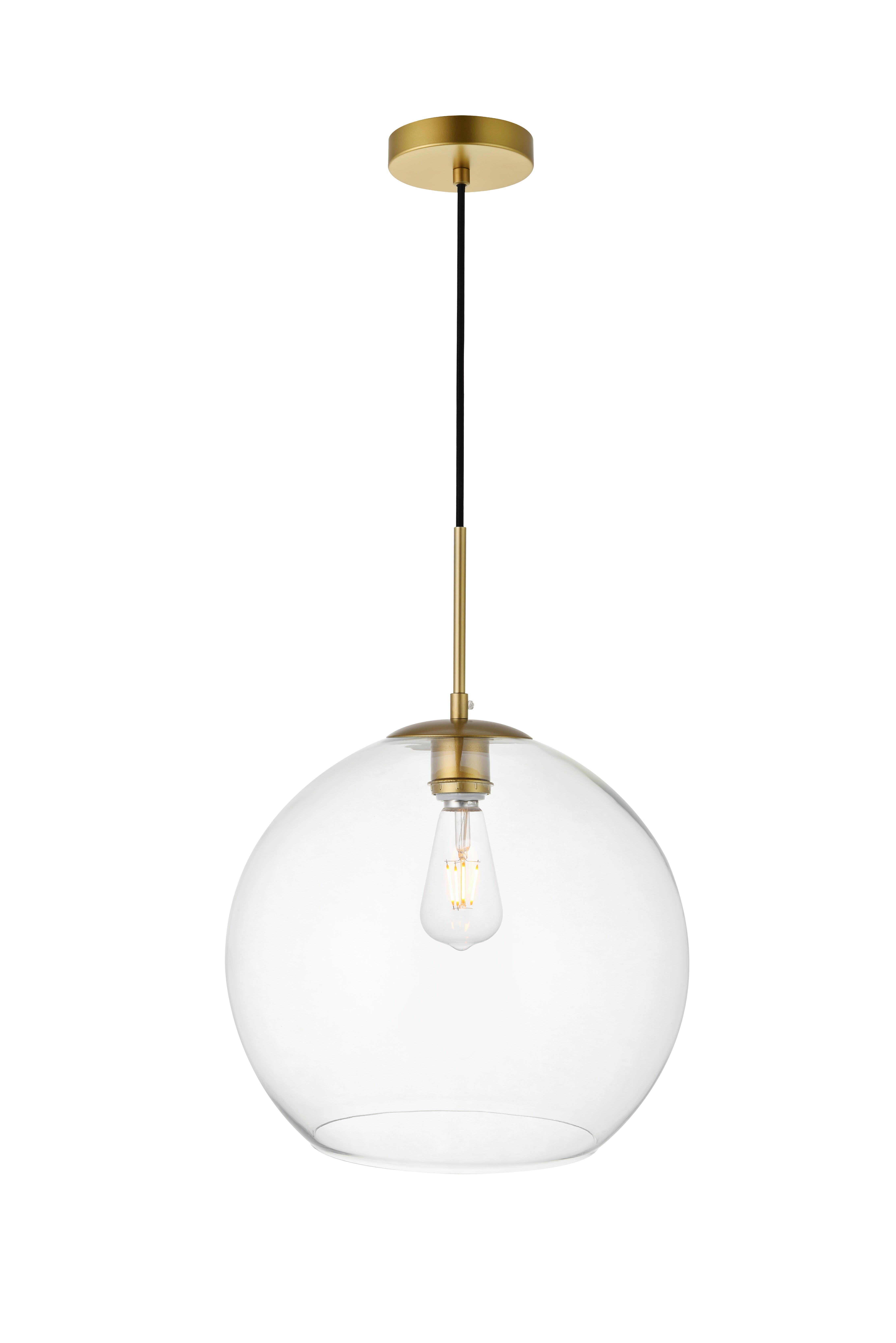 Living District Baxter 1 Light Brass Pendant With Clear Glass, Brass/Clear, large