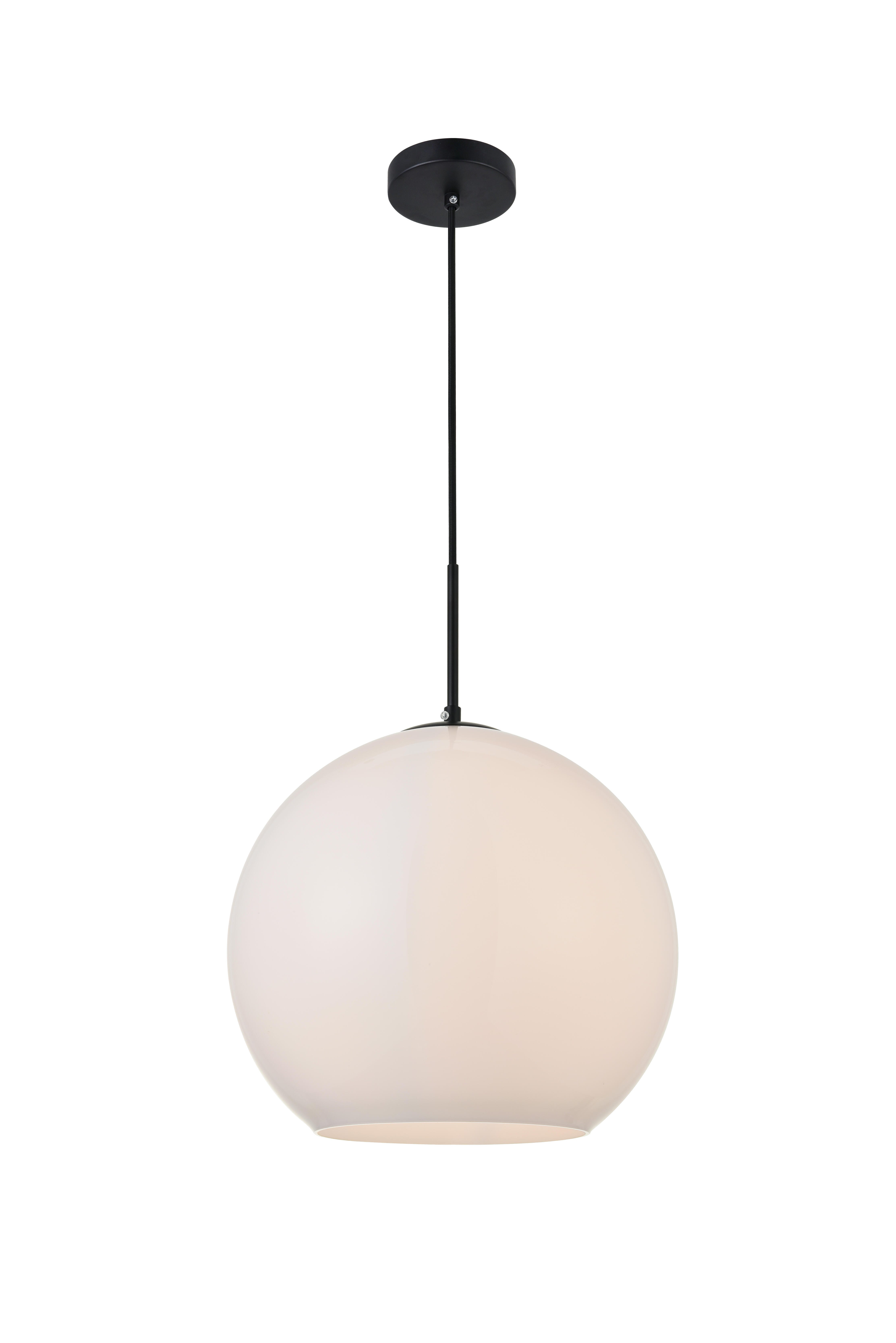 Living District Baxter 1 Light Black Pendant With Frosted White Glass, Black/Frosted White, large