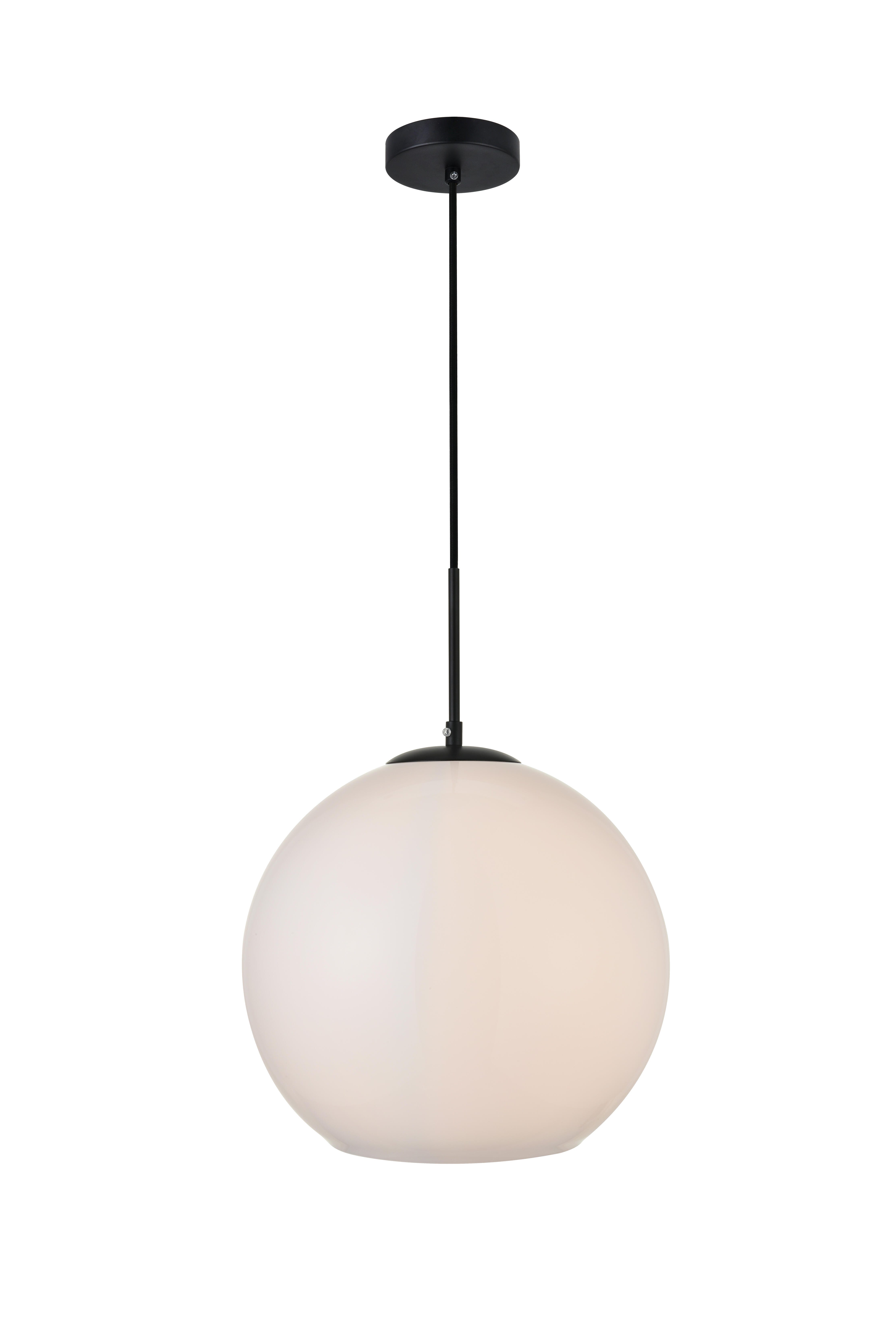 Living District Baxter 1 Light Black Pendant With Frosted White Glass, Black/Frosted White, large