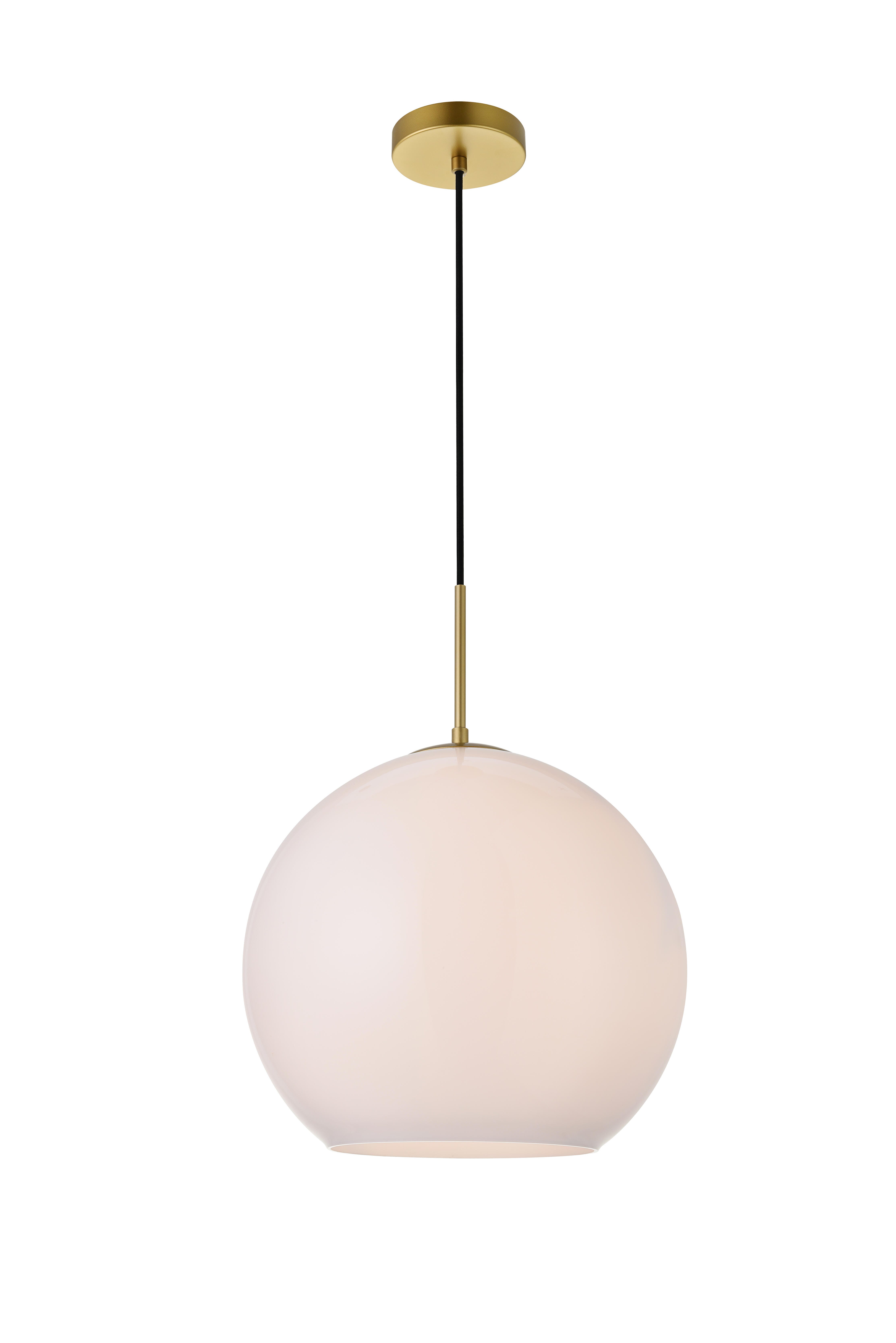Living District Baxter 1 Light Brass Pendant With Frosted White Glass, Brass/Frosted White, large