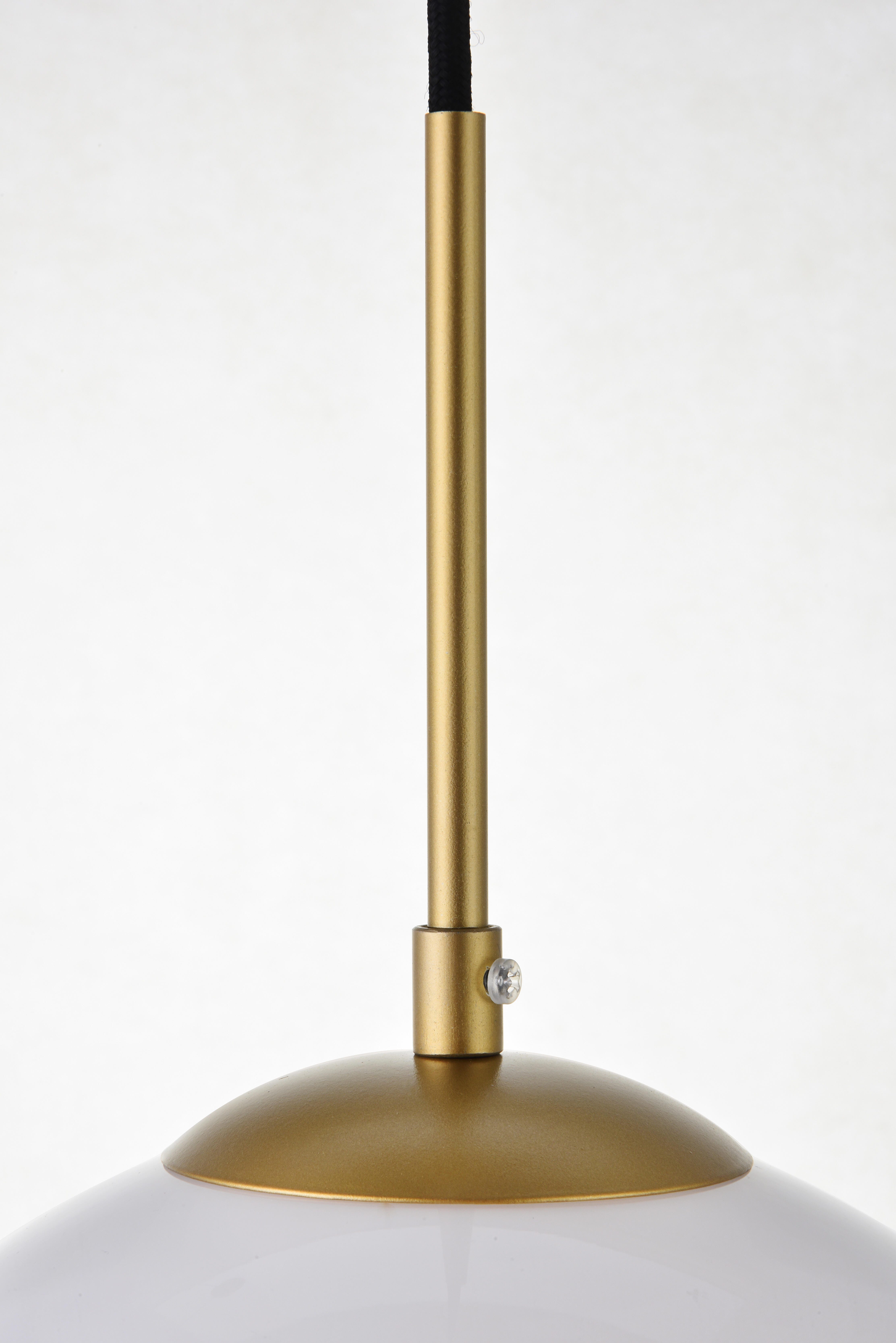 Living District Baxter 1 Light Brass Pendant With Frosted White Glass, Brass/Frosted White, large
