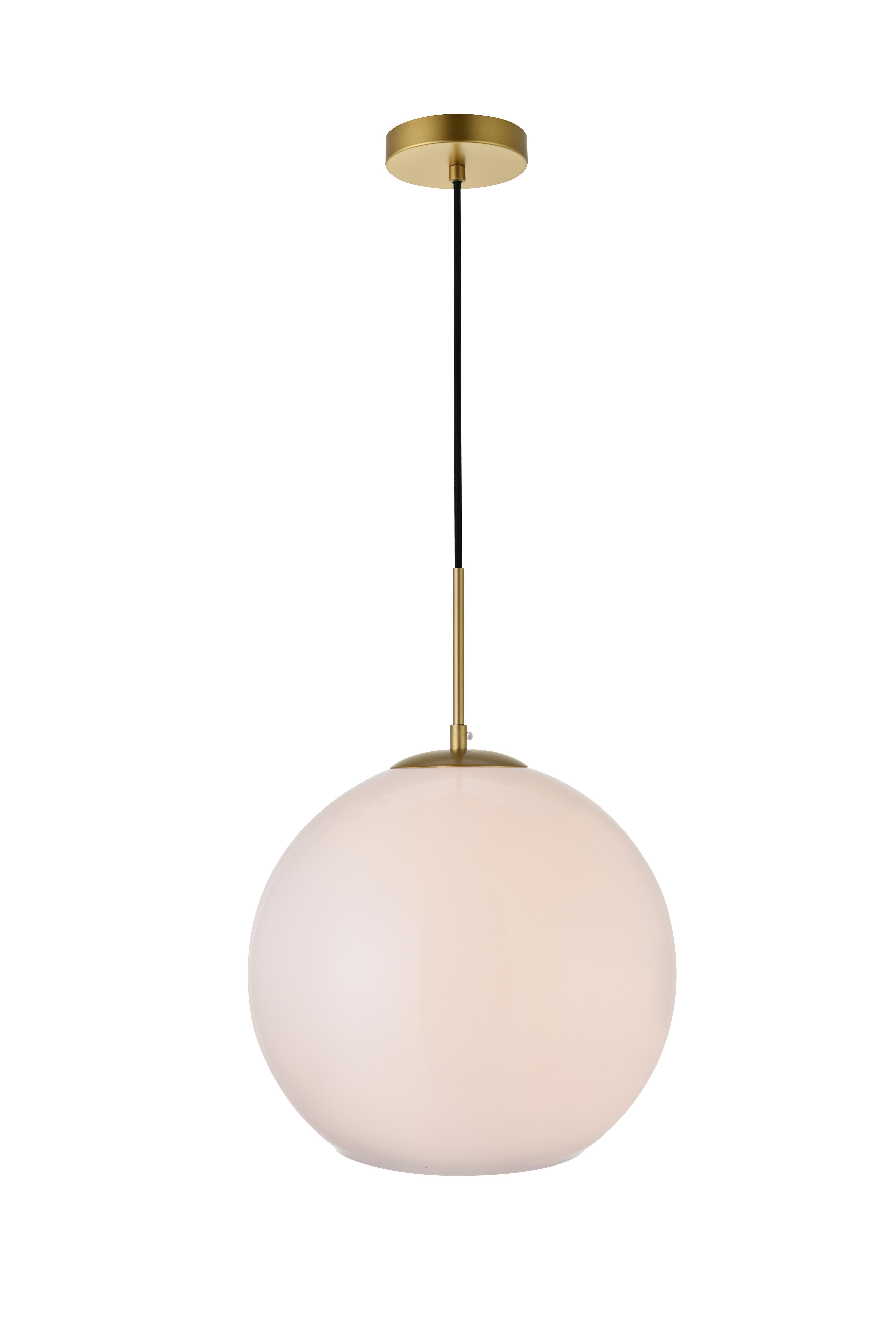 Living District Baxter 1 Light Brass Pendant With Frosted White Glass, Brass/Frosted White, large